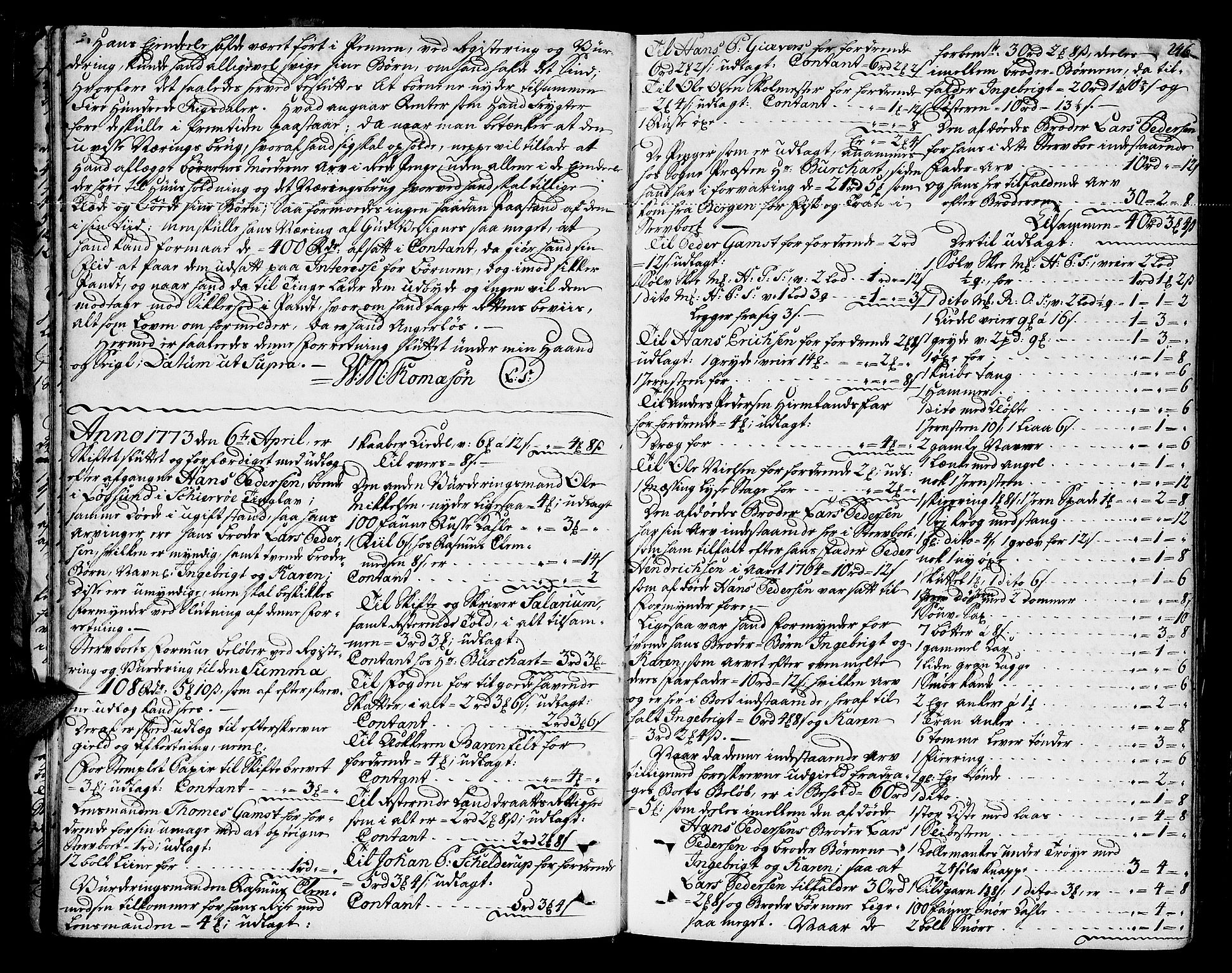 Senja og Tromsø sorenskriveri , AV/SATØ-SATØ-31/H/Hb/L0139: Skifteutlodningsprotokoller, 1752-1778, p. 245b-246a