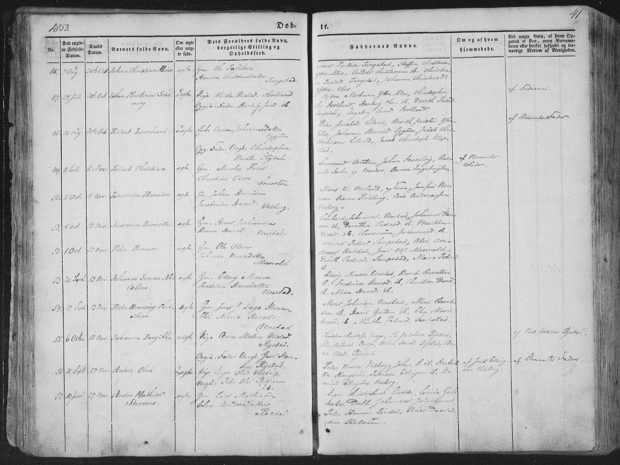Ministerialprotokoller, klokkerbøker og fødselsregistre - Nordland, SAT/A-1459/880/L1131: Parish register (official) no. 880A05, 1844-1868, p. 41