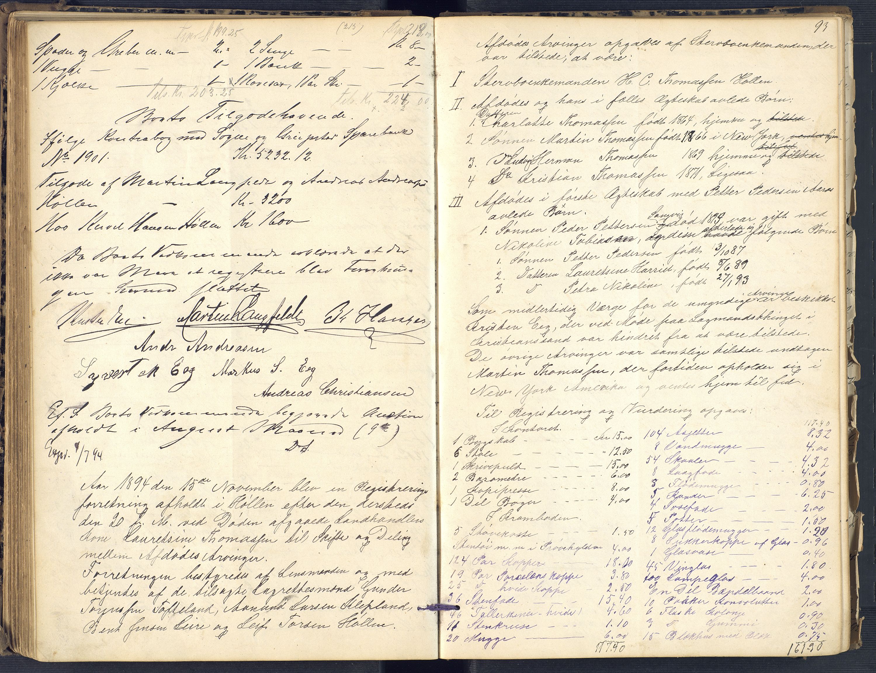 Torridal sorenskriveri, SAK/1221-0012/H/Hc/L0011: Skifteregistreringsprotokoll Søgne og Greipstad lensmannsdistrikt nr. 1, 1883-1903, p. 93