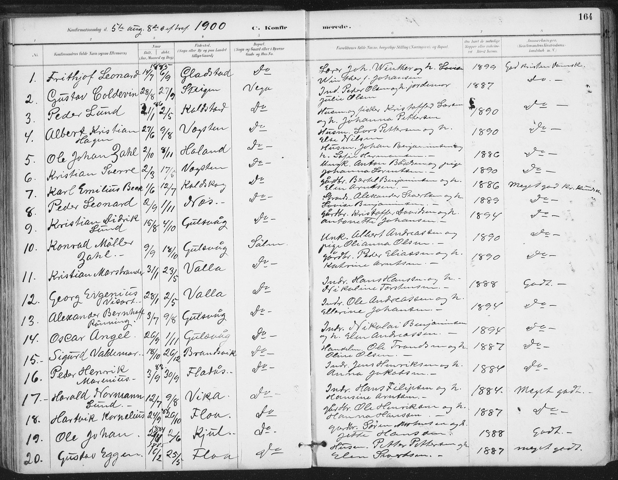 Ministerialprotokoller, klokkerbøker og fødselsregistre - Nordland, AV/SAT-A-1459/816/L0244: Parish register (official) no. 816A10, 1886-1903, p. 164