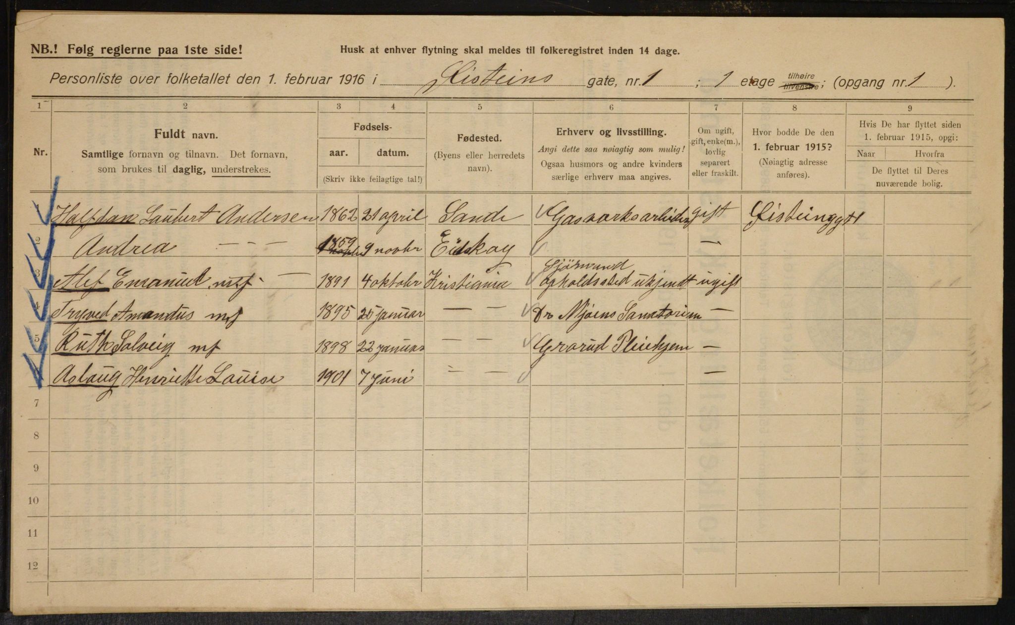 OBA, Municipal Census 1916 for Kristiania, 1916, p. 133969