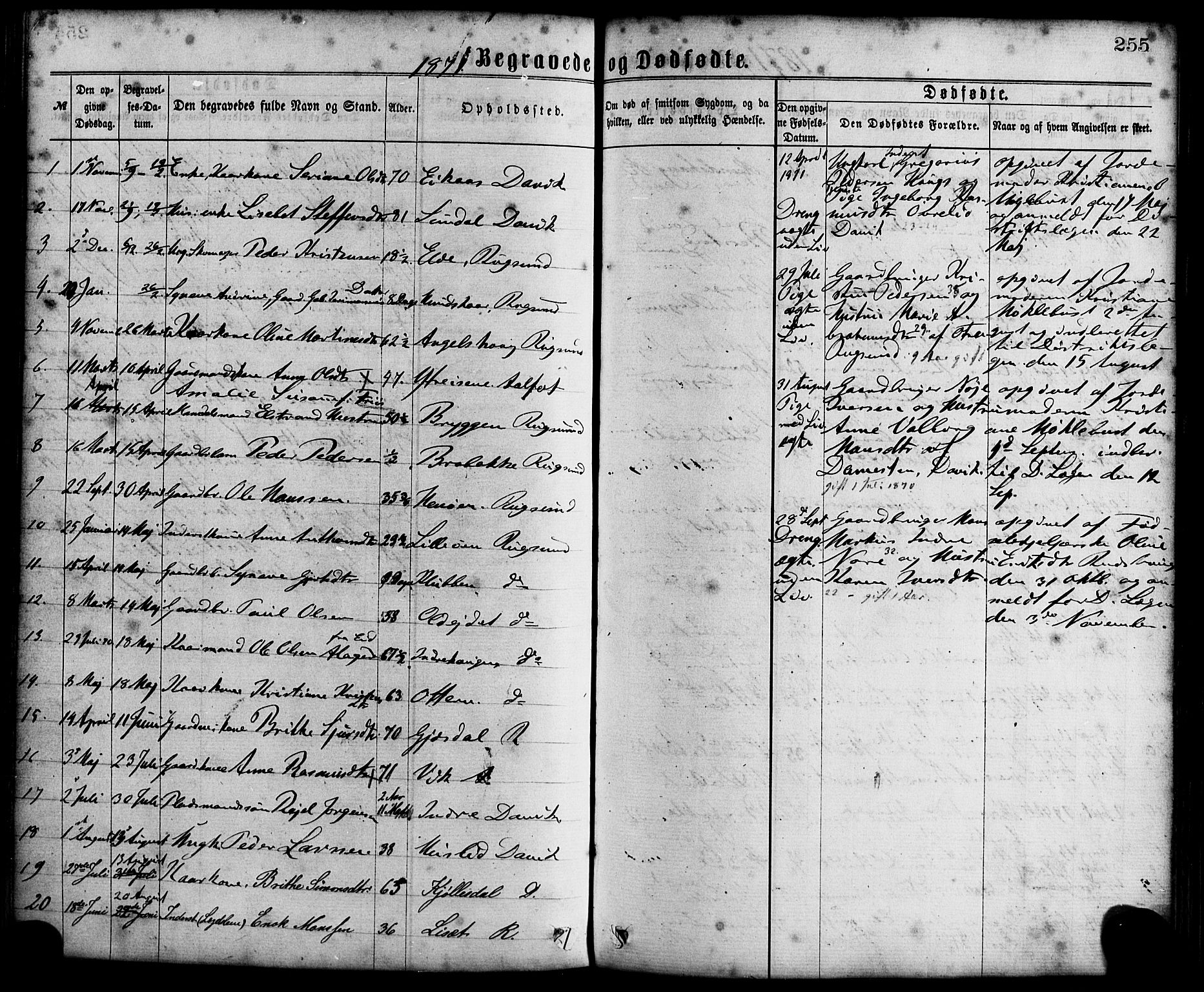 Davik sokneprestembete, AV/SAB-A-79701/H/Haa/Haaa/L0006: Parish register (official) no. A 6, 1867-1881, p. 255