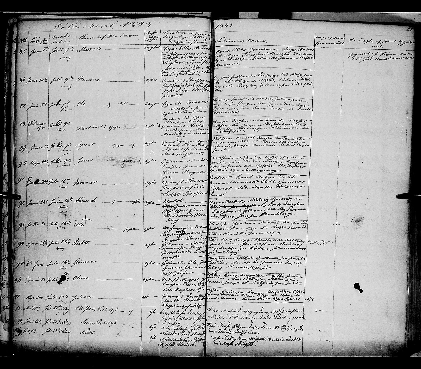 Vang prestekontor, Hedmark, SAH/PREST-008/H/Ha/Haa/L0010: Parish register (official) no. 10, 1841-1855, p. 21