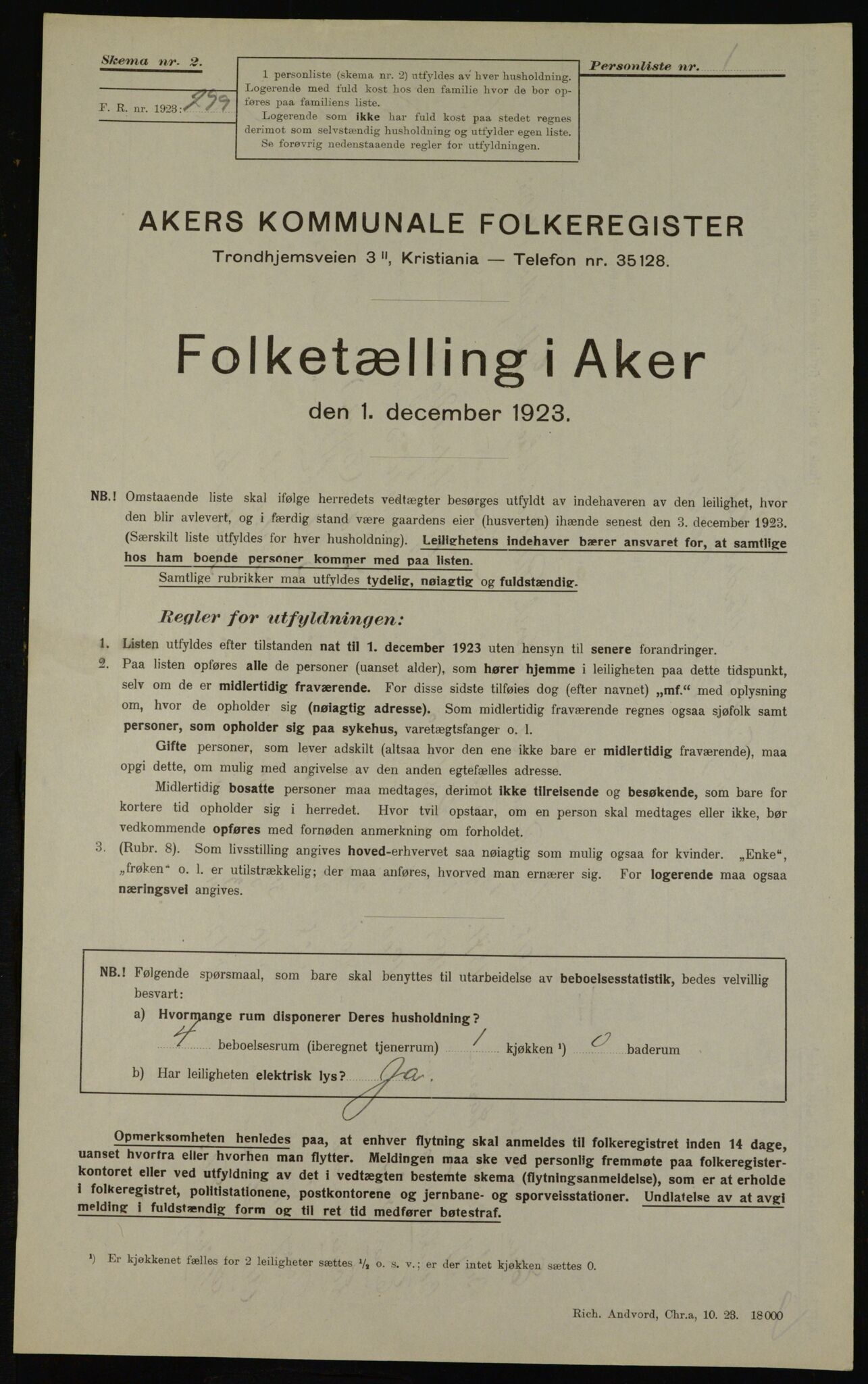 , Municipal Census 1923 for Aker, 1923, p. 38455