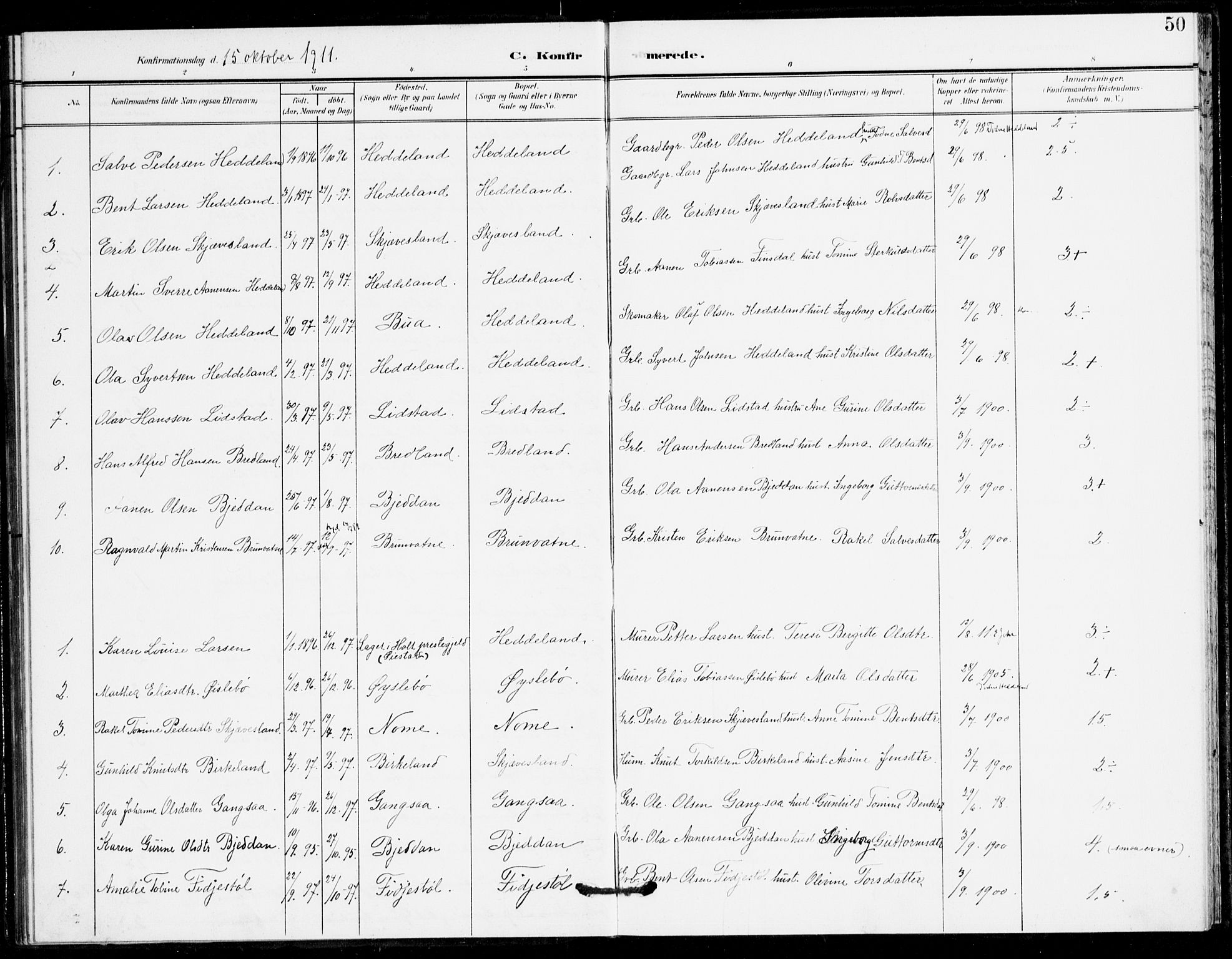 Holum sokneprestkontor, SAK/1111-0022/F/Fa/Fac/L0005: Parish register (official) no. A 5, 1908-1930, p. 50