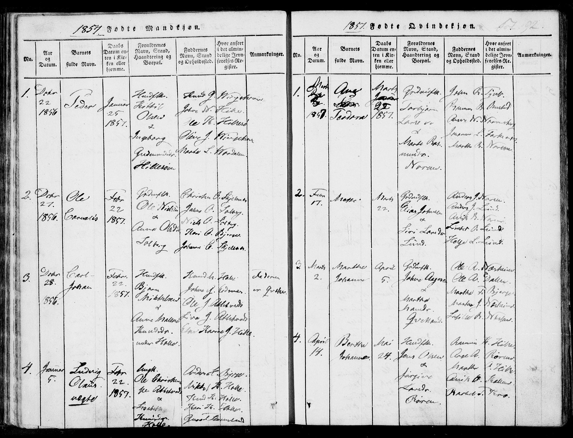 Nedstrand sokneprestkontor, AV/SAST-A-101841/01/IV: Parish register (official) no. A 7, 1816-1870, p. 92