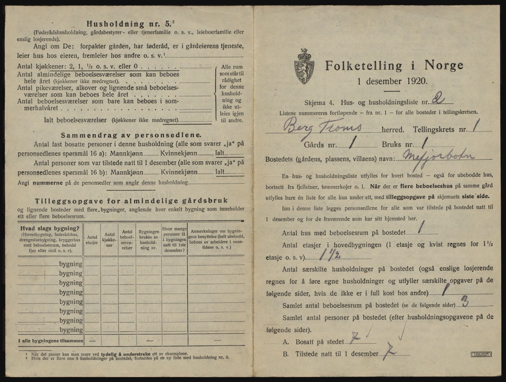 SATØ, 1920 census for Berg, 1920, p. 36