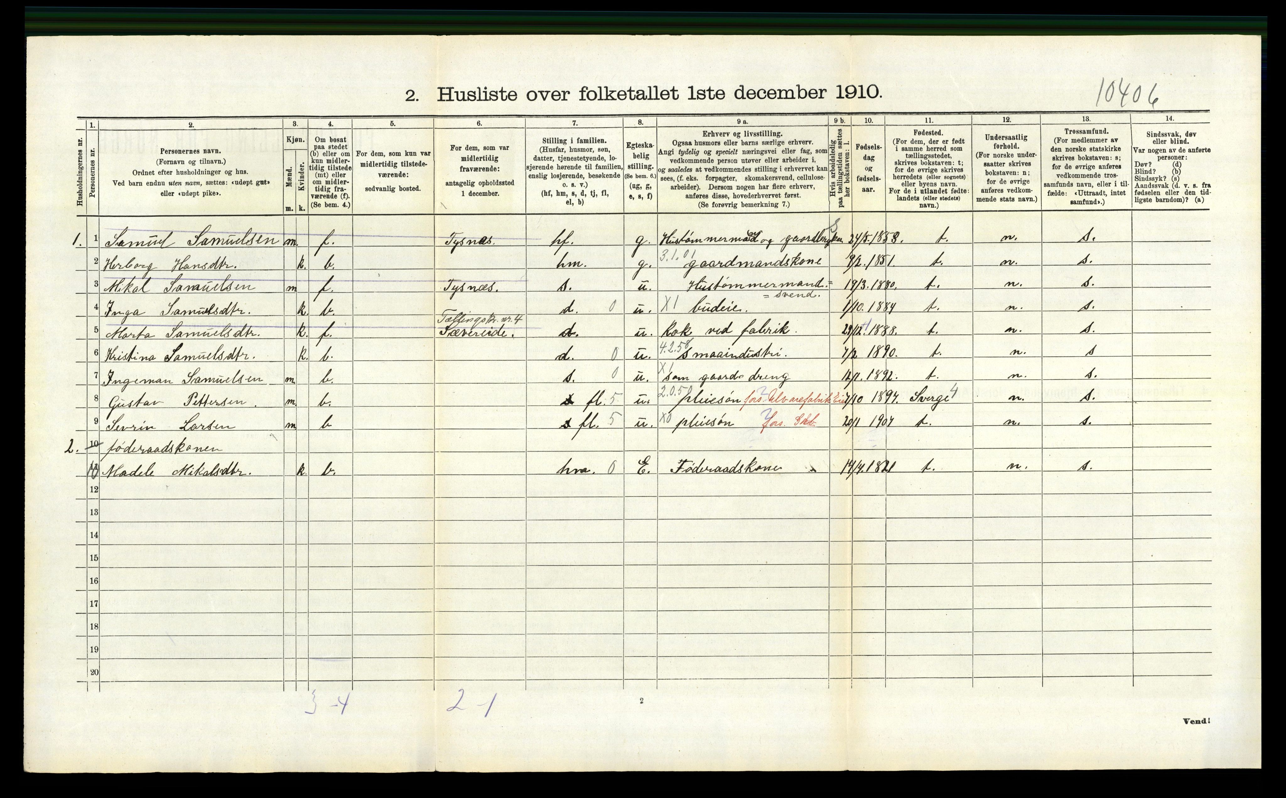 RA, 1910 census for Strandvik, 1910, p. 228