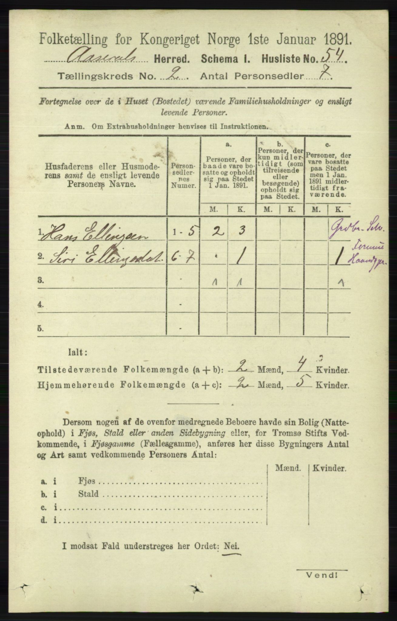 RA, 1891 census for 1026 Åseral, 1891, p. 384