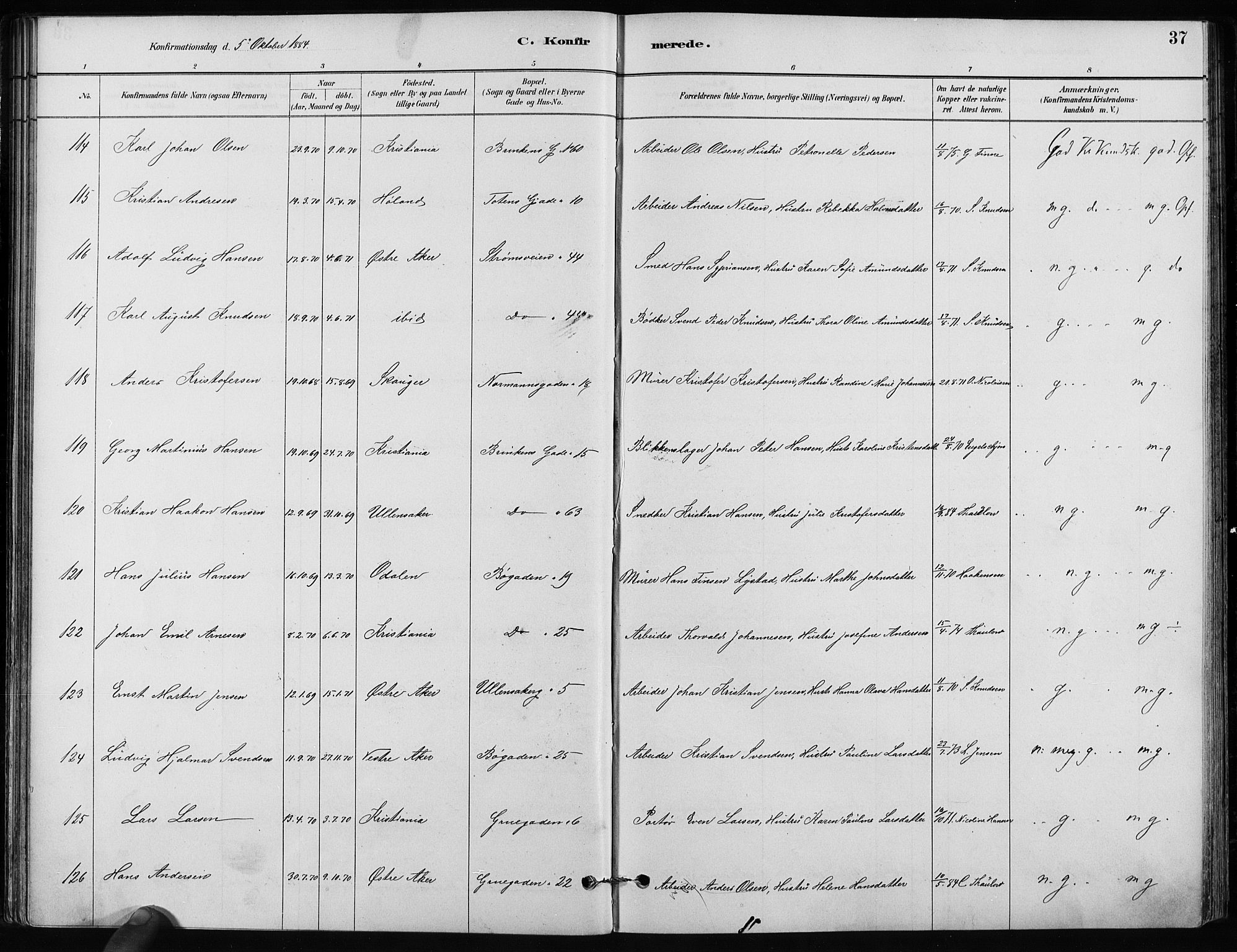 Kampen prestekontor Kirkebøker, AV/SAO-A-10853/F/Fa/L0002: Parish register (official) no. I 2, 1880-1888, p. 37