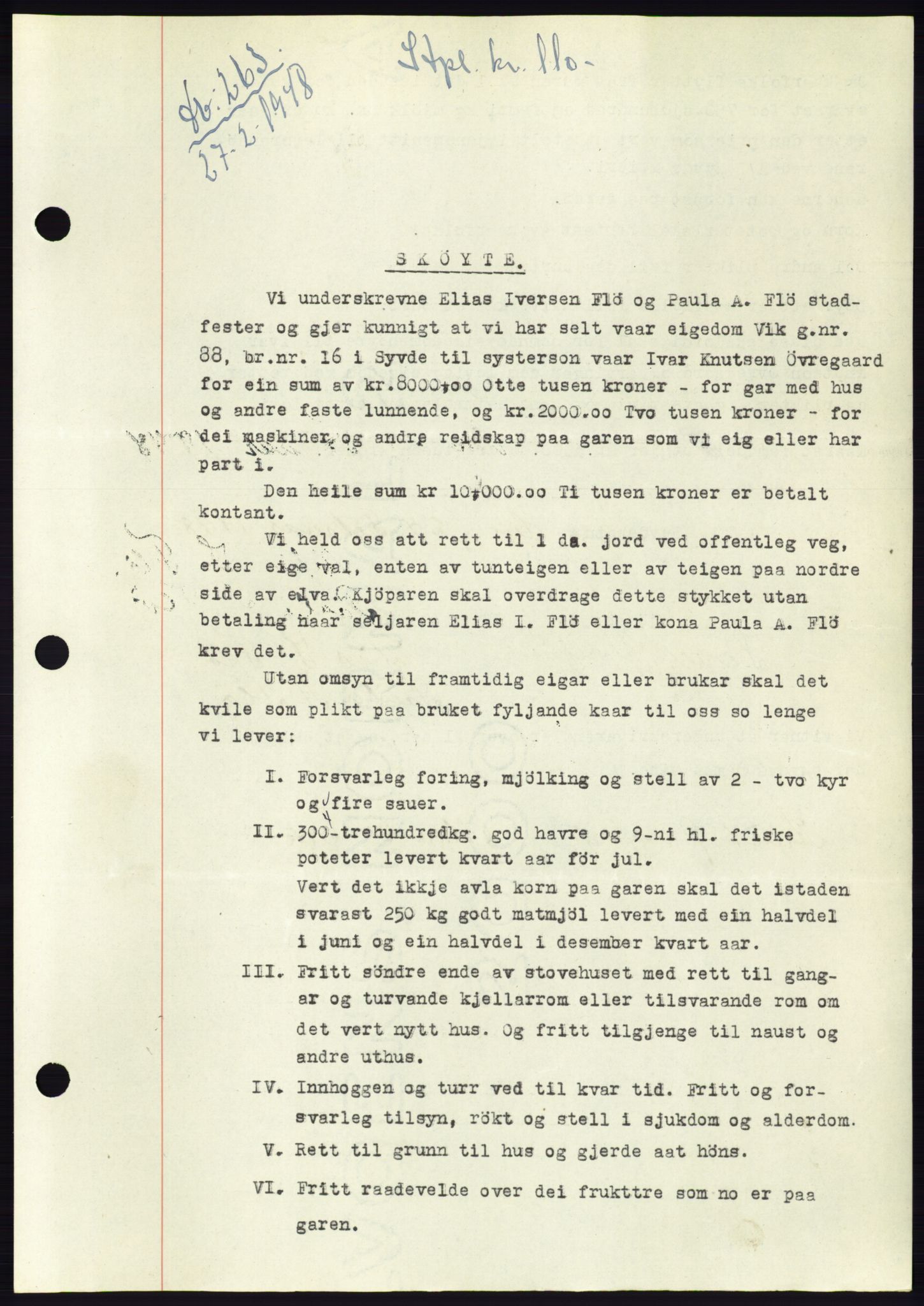 Søre Sunnmøre sorenskriveri, AV/SAT-A-4122/1/2/2C/L0082: Mortgage book no. 8A, 1948-1948, Diary no: : 263/1948