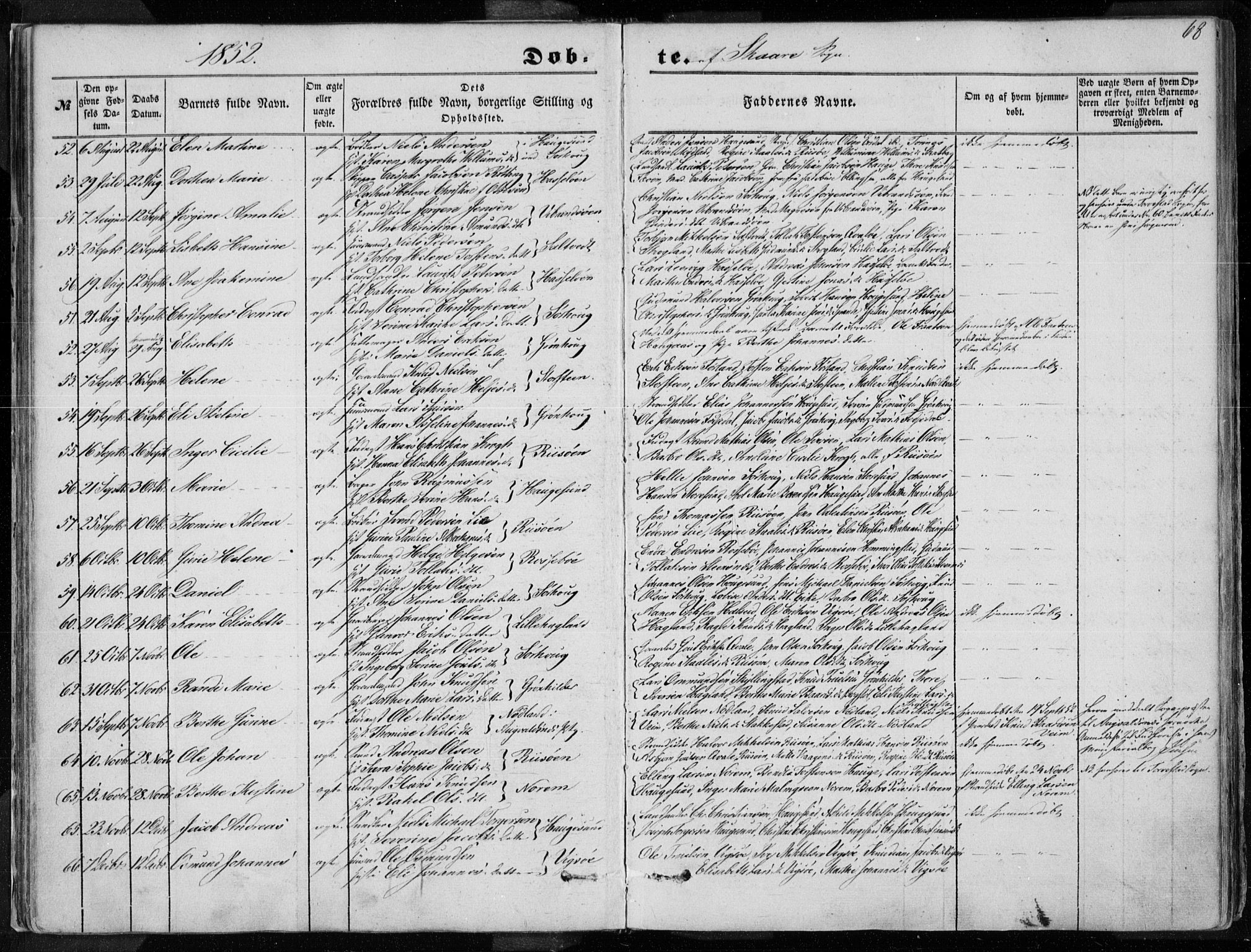 Torvastad sokneprestkontor, SAST/A -101857/H/Ha/Haa/L0009: Parish register (official) no. A 9, 1847-1856, p. 68