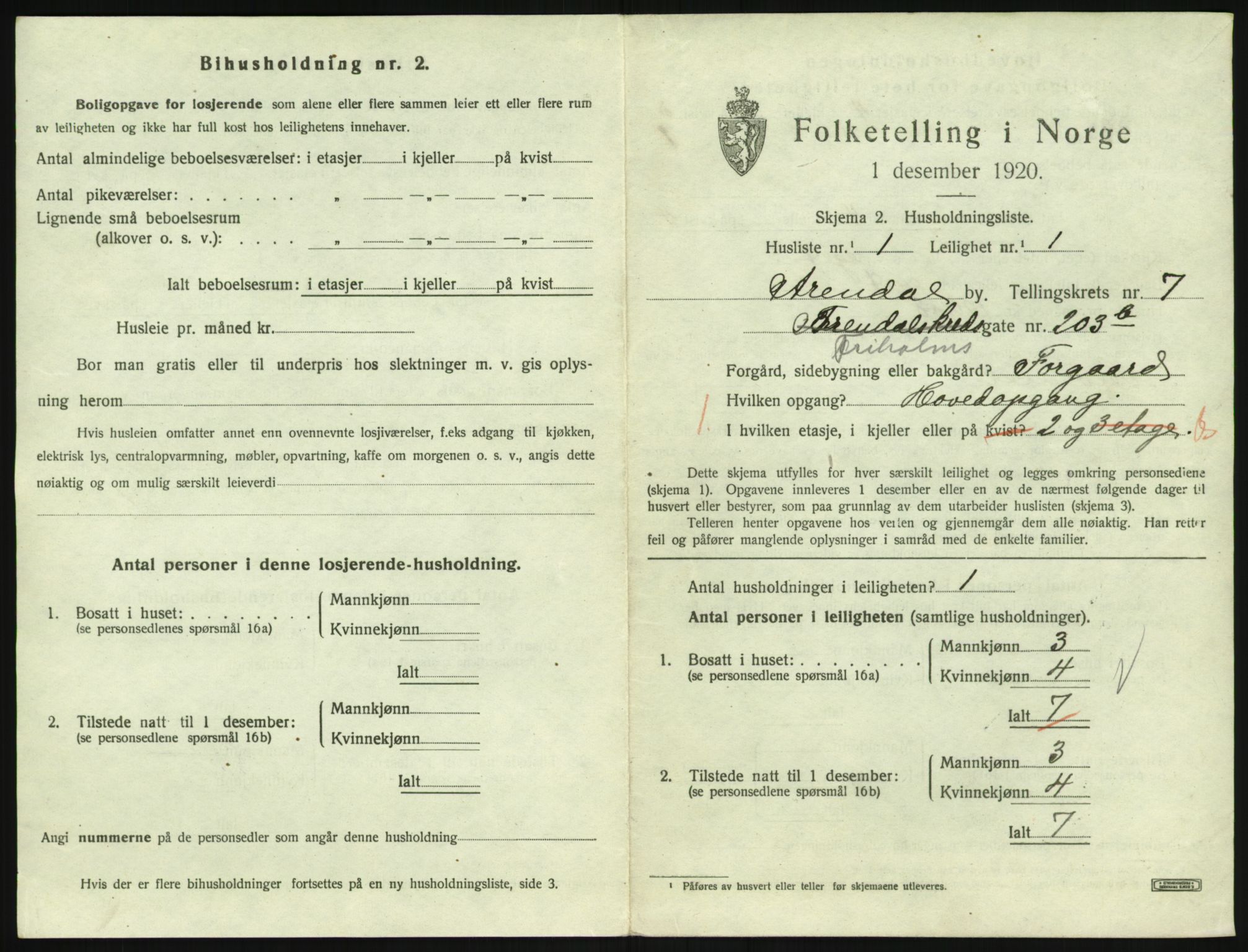 SAK, 1920 census for Arendal, 1920, p. 5396