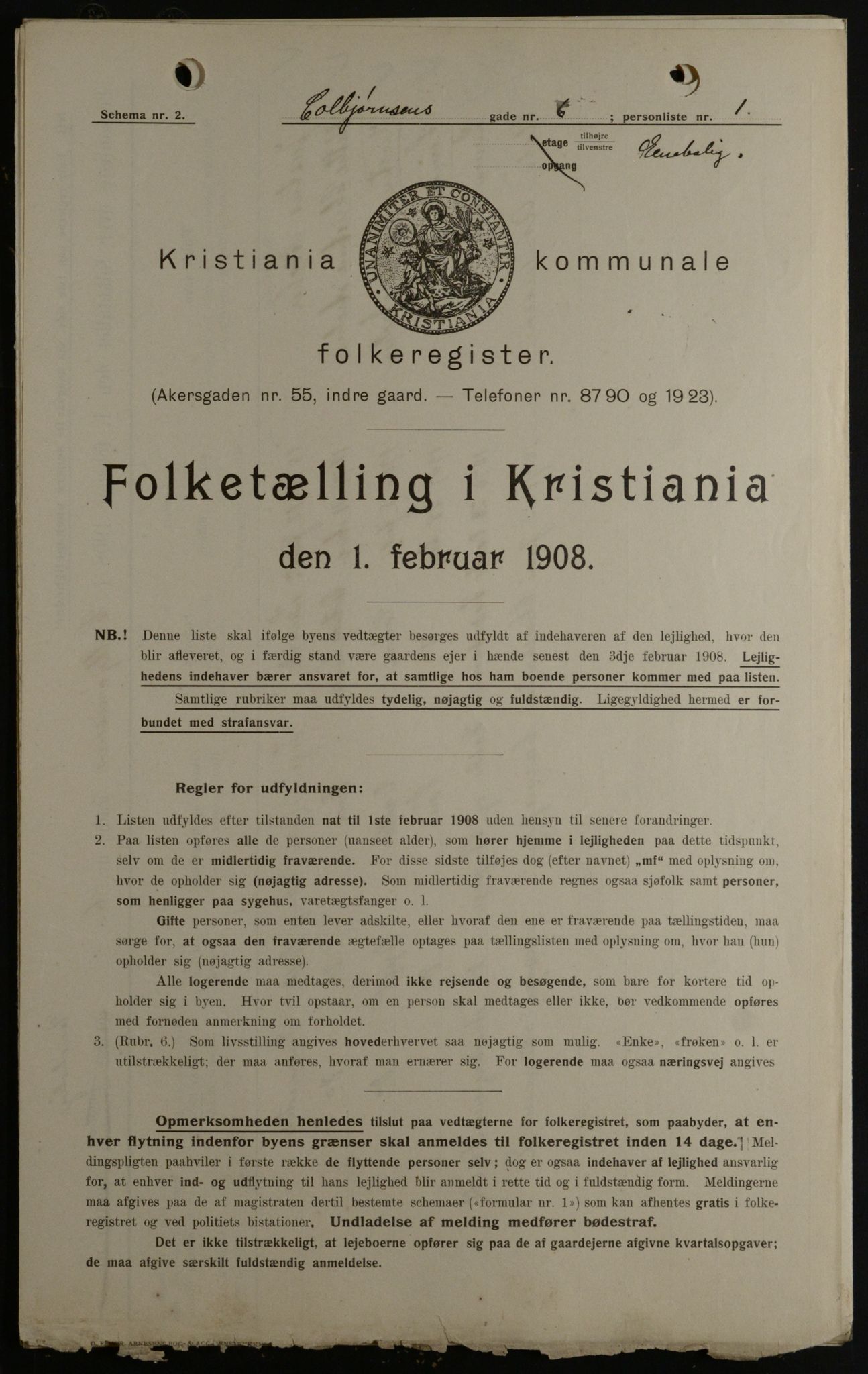 OBA, Municipal Census 1908 for Kristiania, 1908, p. 12103