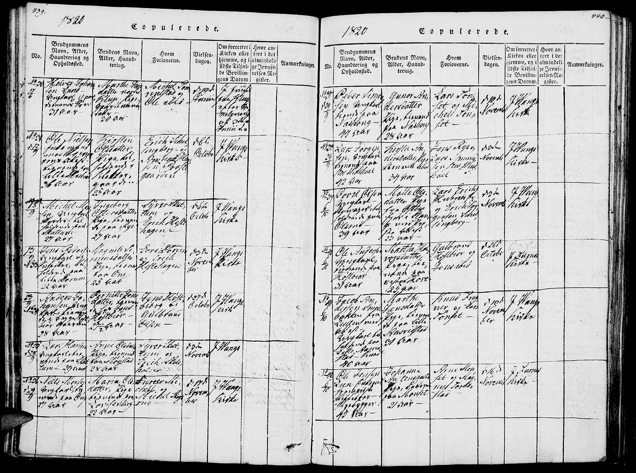 Vang prestekontor, Hedmark, AV/SAH-PREST-008/H/Ha/Haa/L0007: Parish register (official) no. 7, 1813-1826, p. 439-440