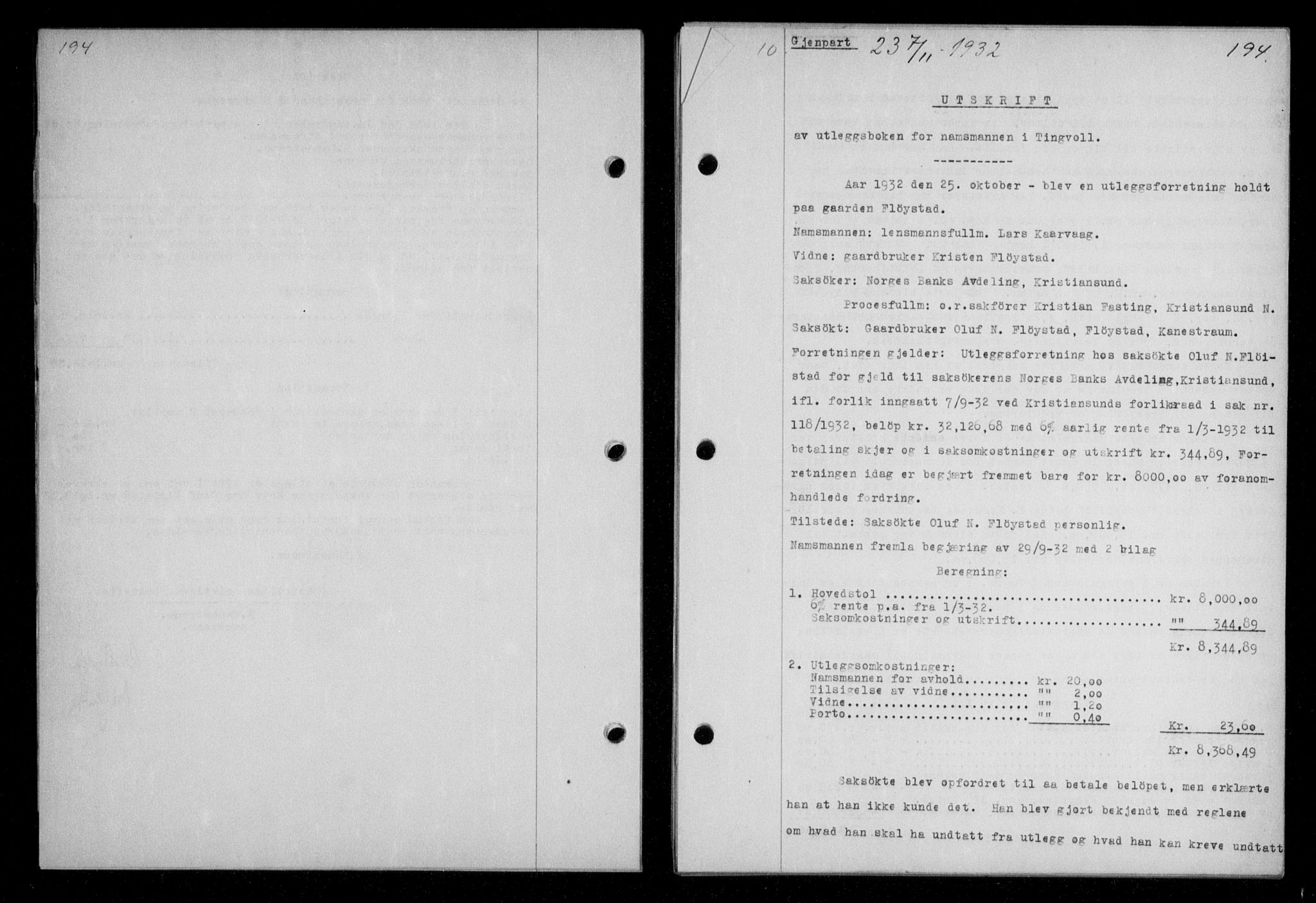 Nordmøre sorenskriveri, AV/SAT-A-4132/1/2/2Ca/L0076: Mortgage book no. 66, 1932-1933, Deed date: 07.11.1932