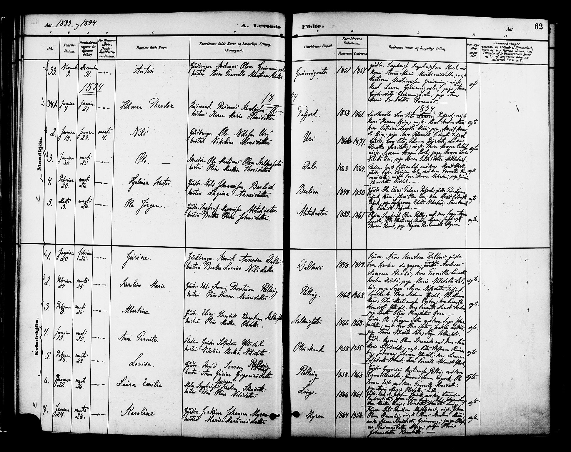Ministerialprotokoller, klokkerbøker og fødselsregistre - Møre og Romsdal, SAT/A-1454/519/L0255: Parish register (official) no. 519A14, 1884-1908, p. 62