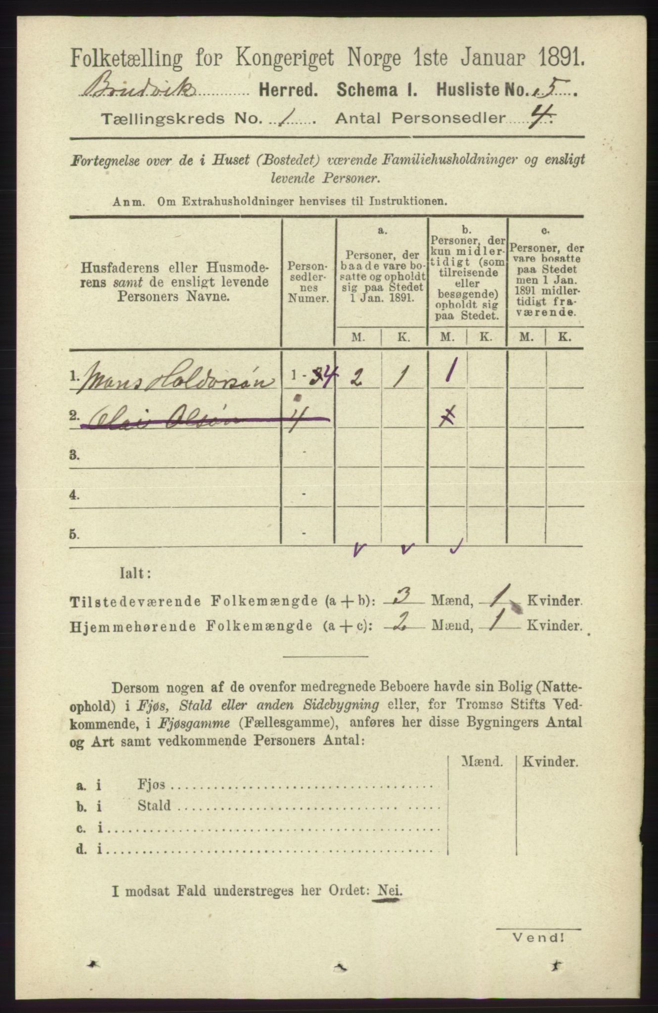 RA, 1891 census for 1251 Bruvik, 1891, p. 33