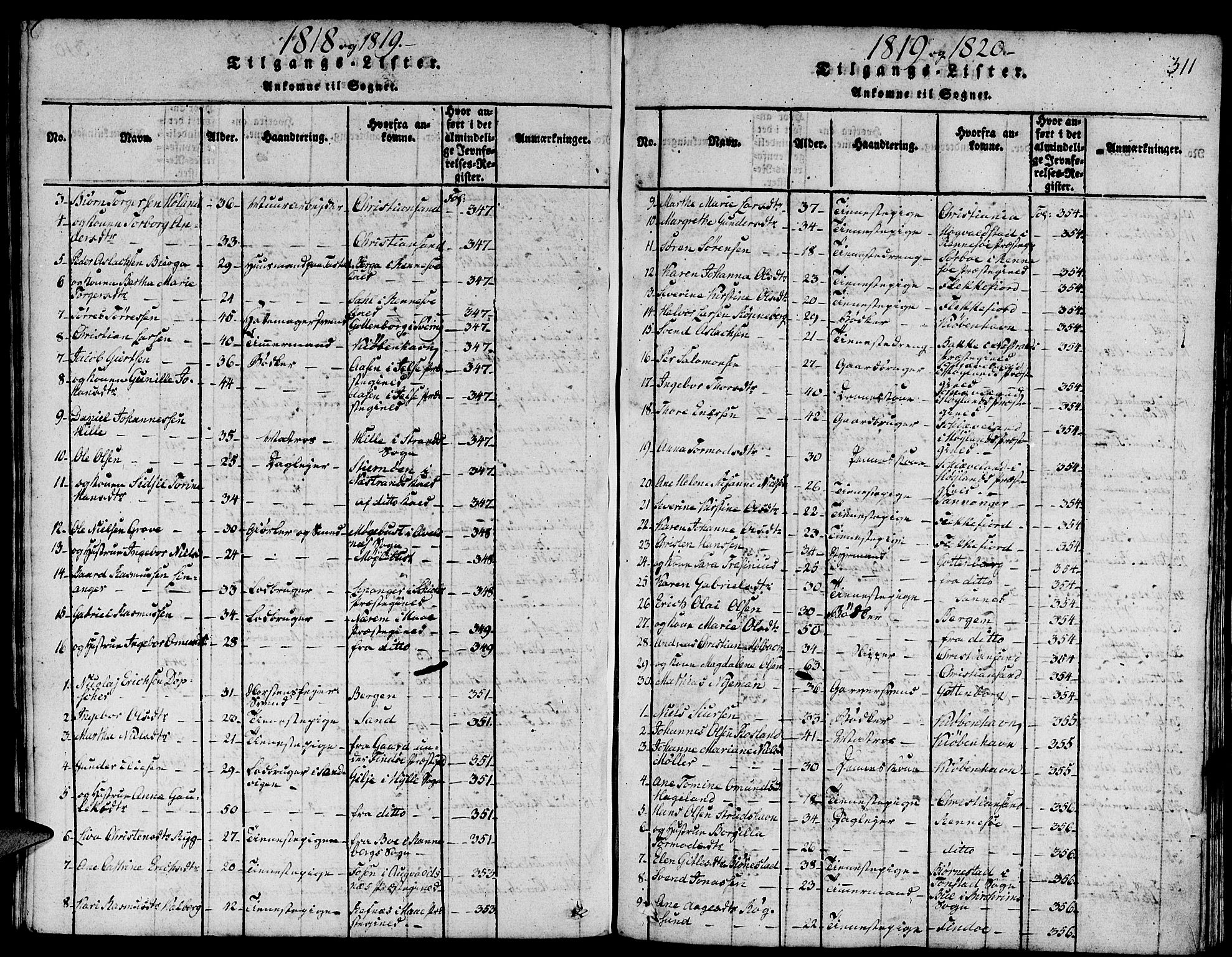 Domkirken sokneprestkontor, SAST/A-101812/001/30/30BA/L0008: Parish register (official) no. A 8, 1816-1821, p. 311