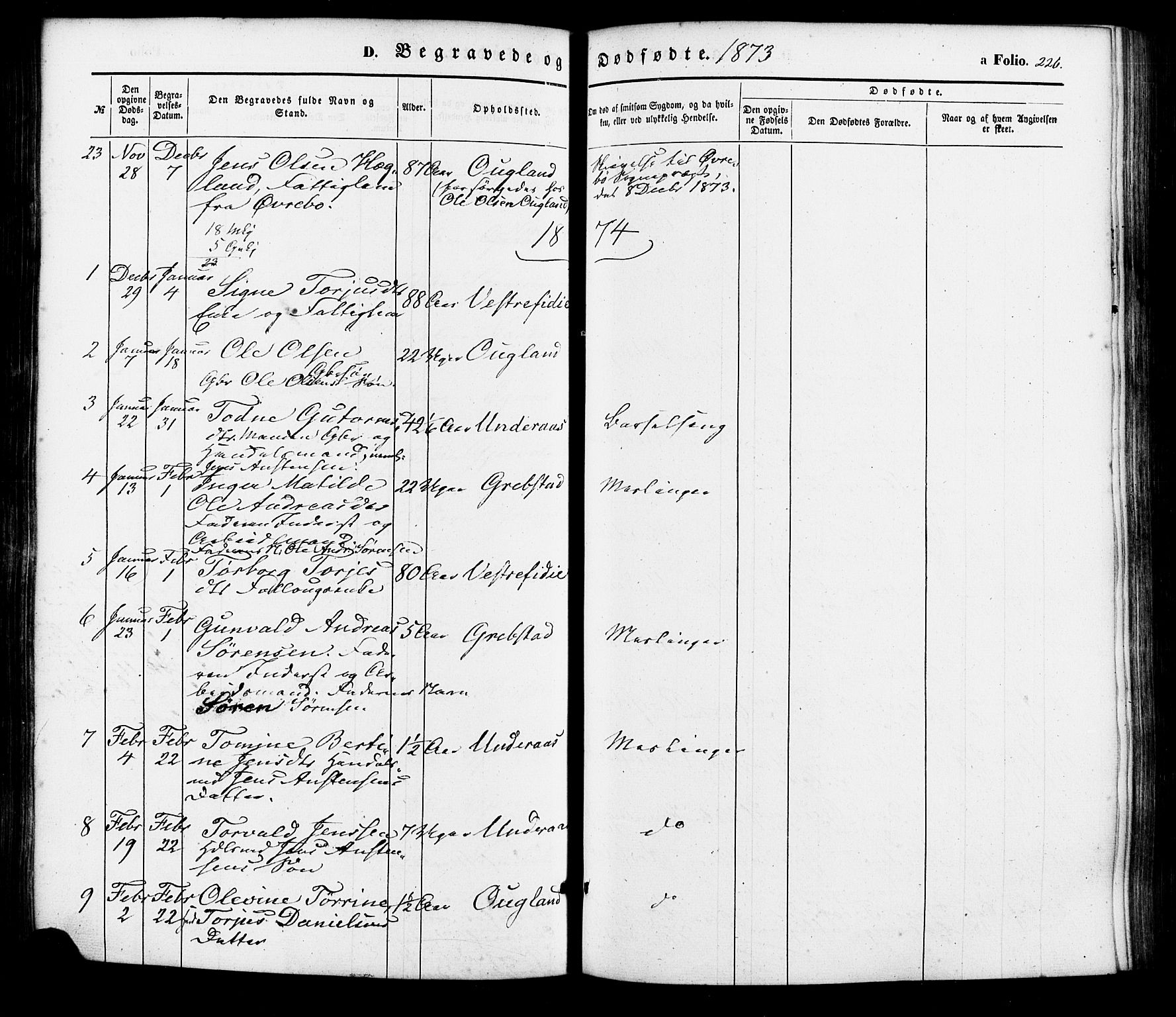 Søgne sokneprestkontor, SAK/1111-0037/F/Fa/Faa/L0002: Parish register (official) no. A 2, 1854-1882, p. 226