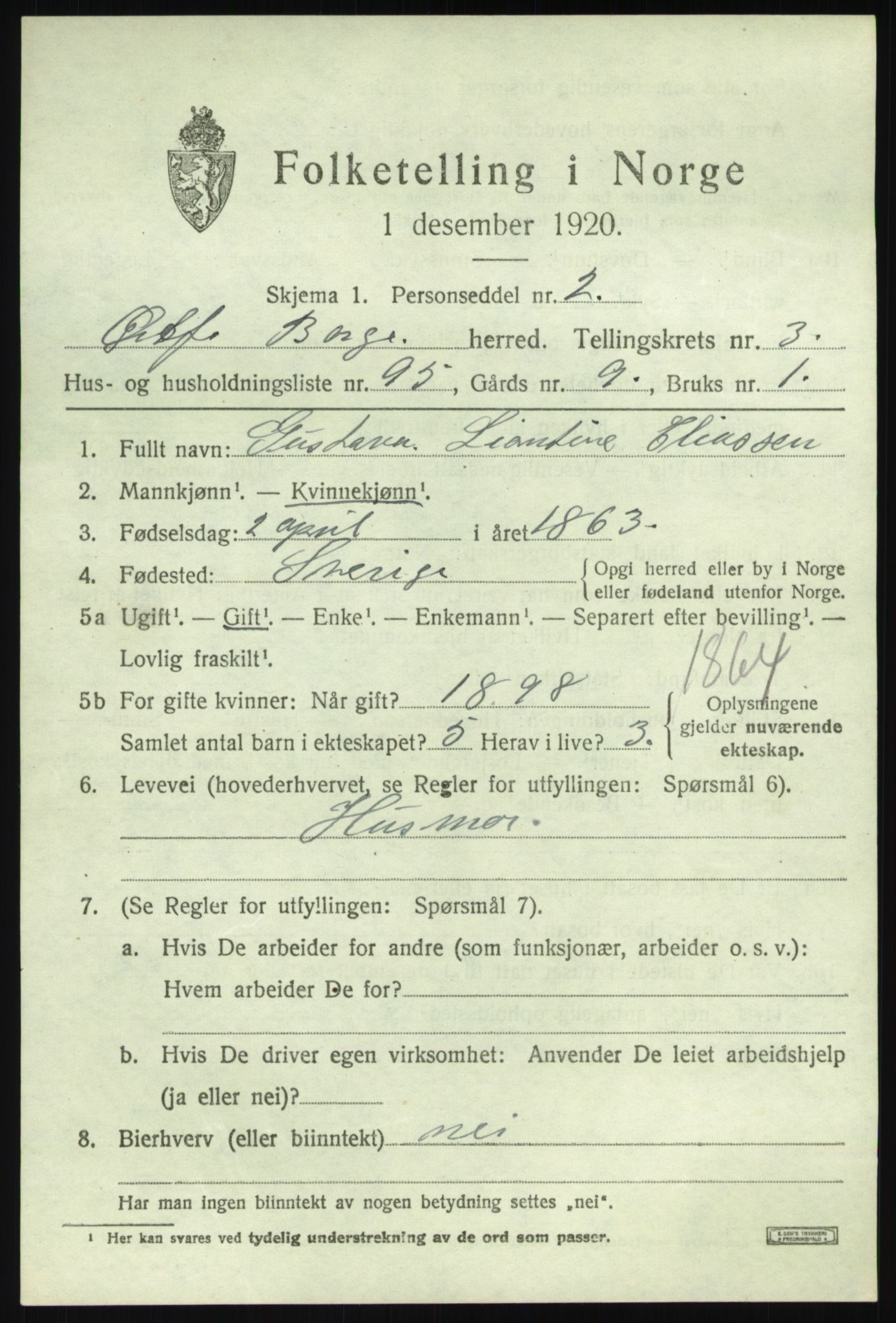 SAO, 1920 census for Borge, 1920, p. 4953