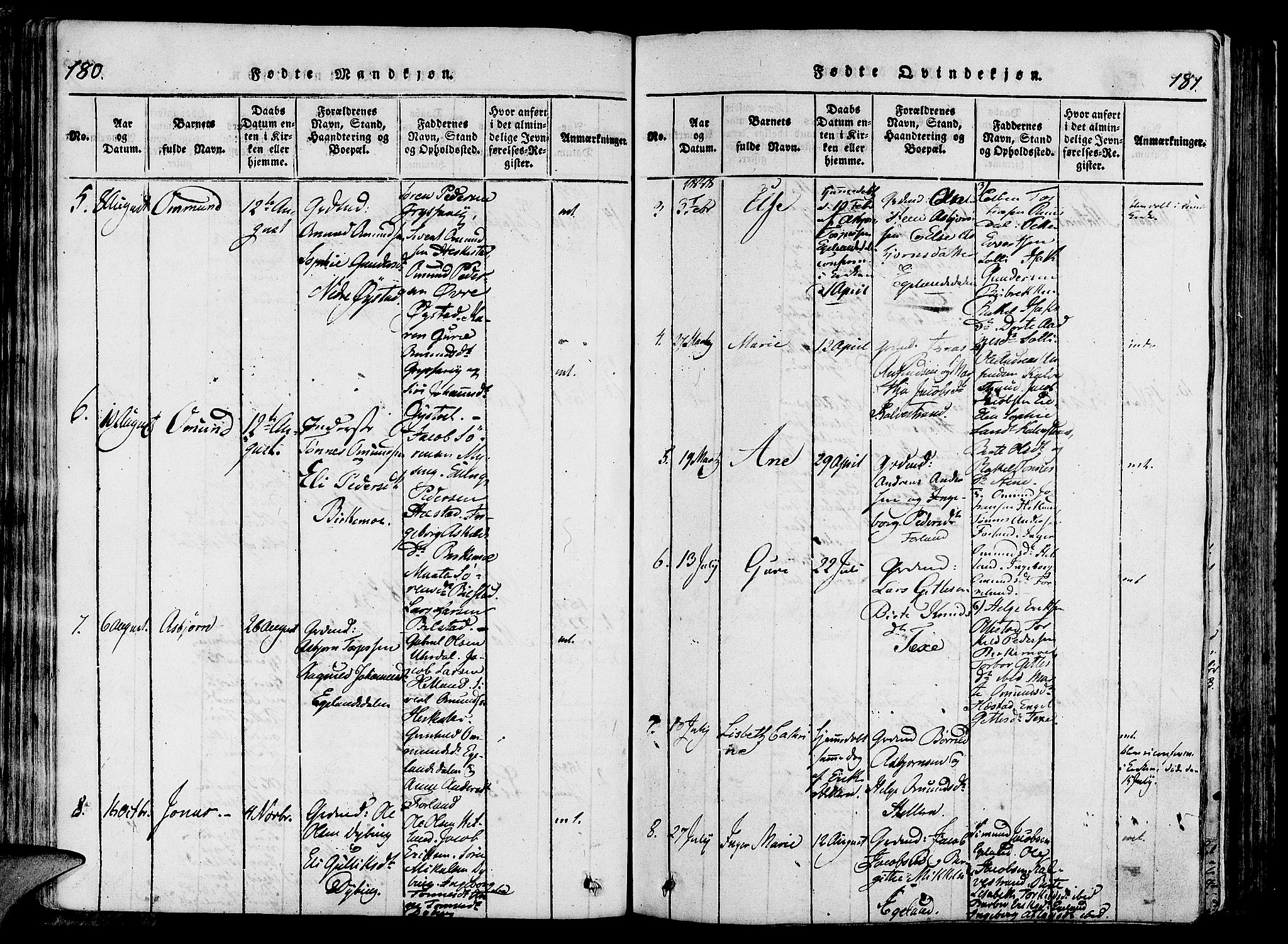 Lund sokneprestkontor, SAST/A-101809/S06/L0006: Parish register (official) no. A 6, 1816-1839, p. 180-181