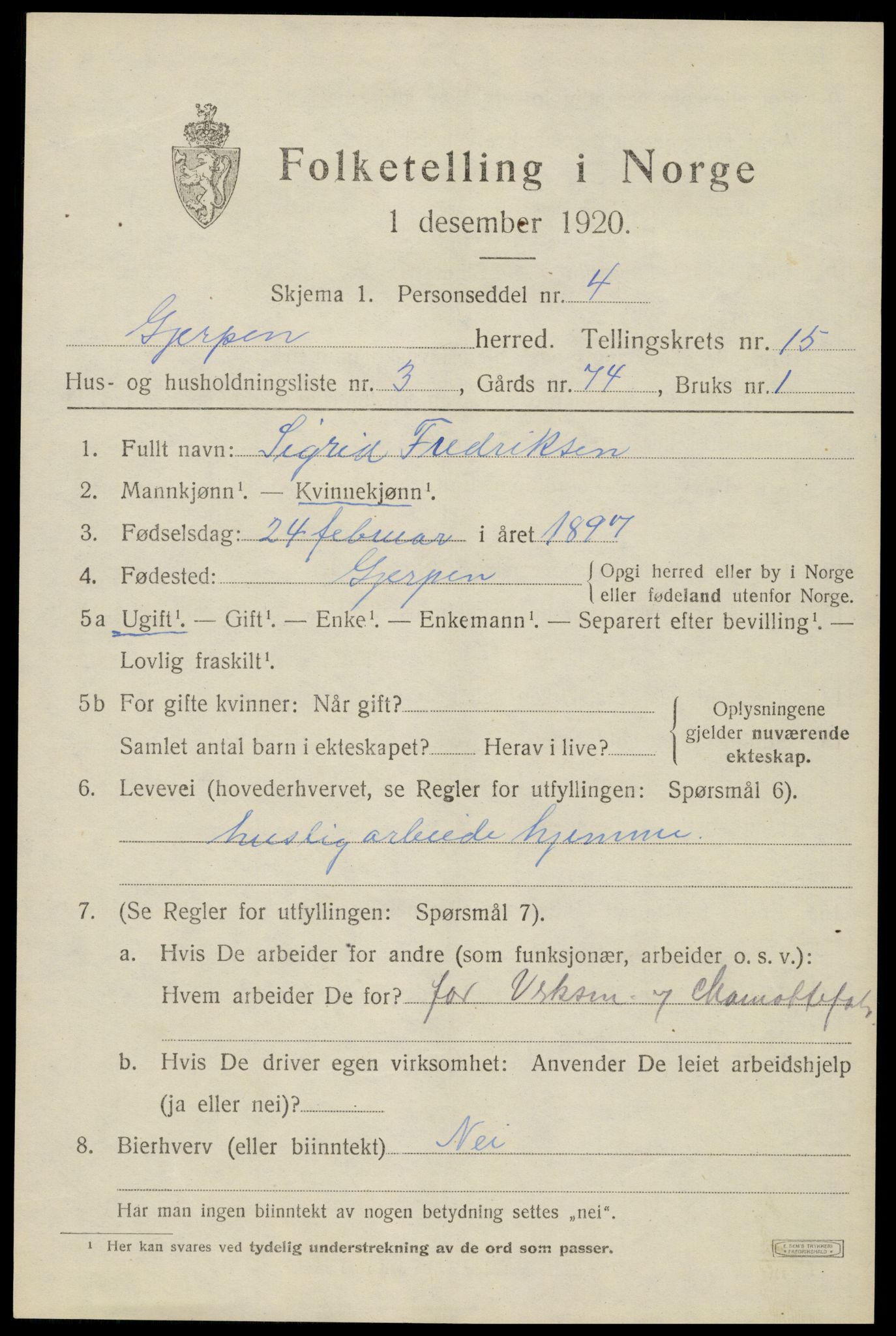SAKO, 1920 census for Gjerpen, 1920, p. 17248