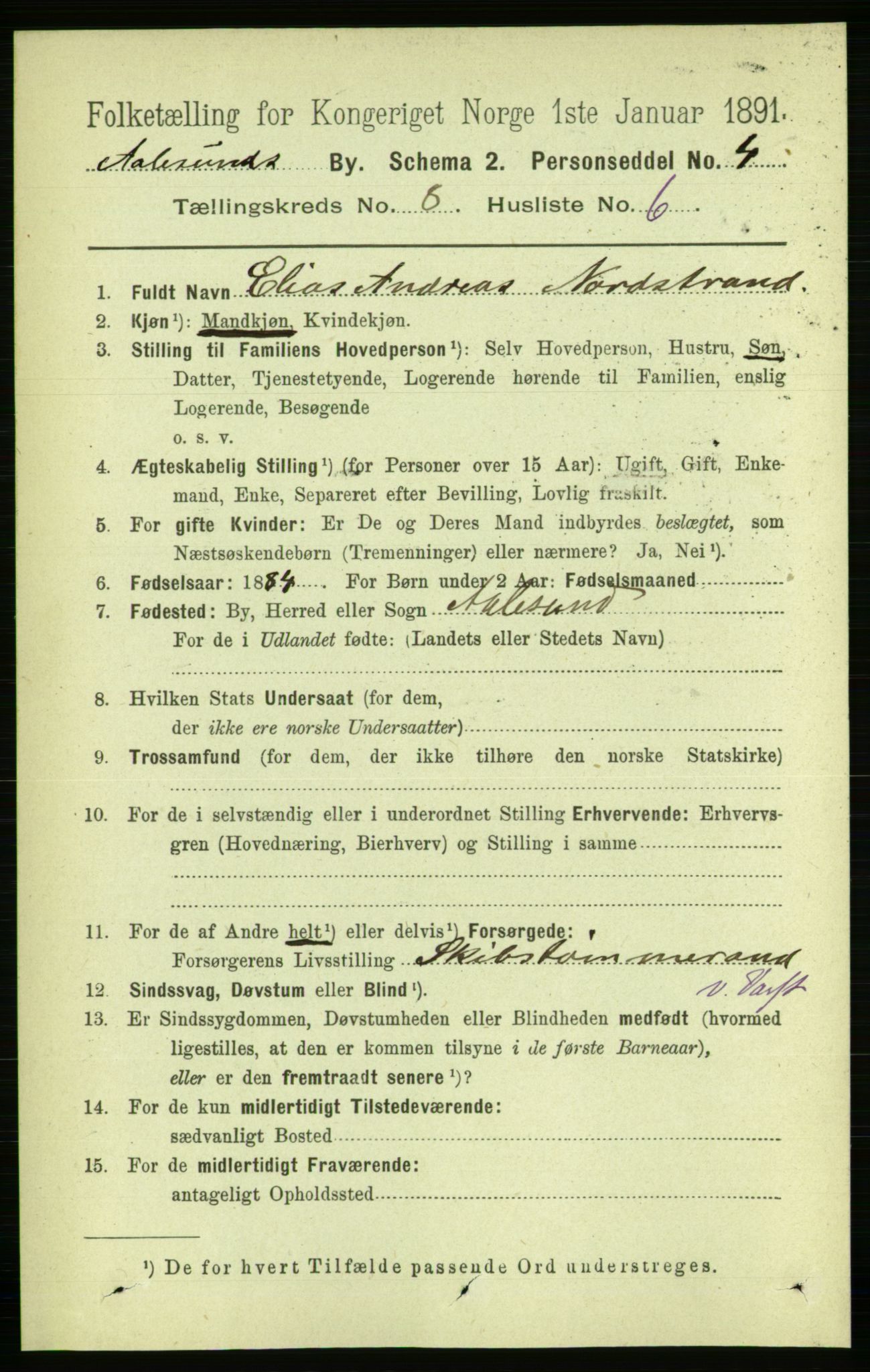 RA, 1891 census for 1501 Ålesund, 1891, p. 5867