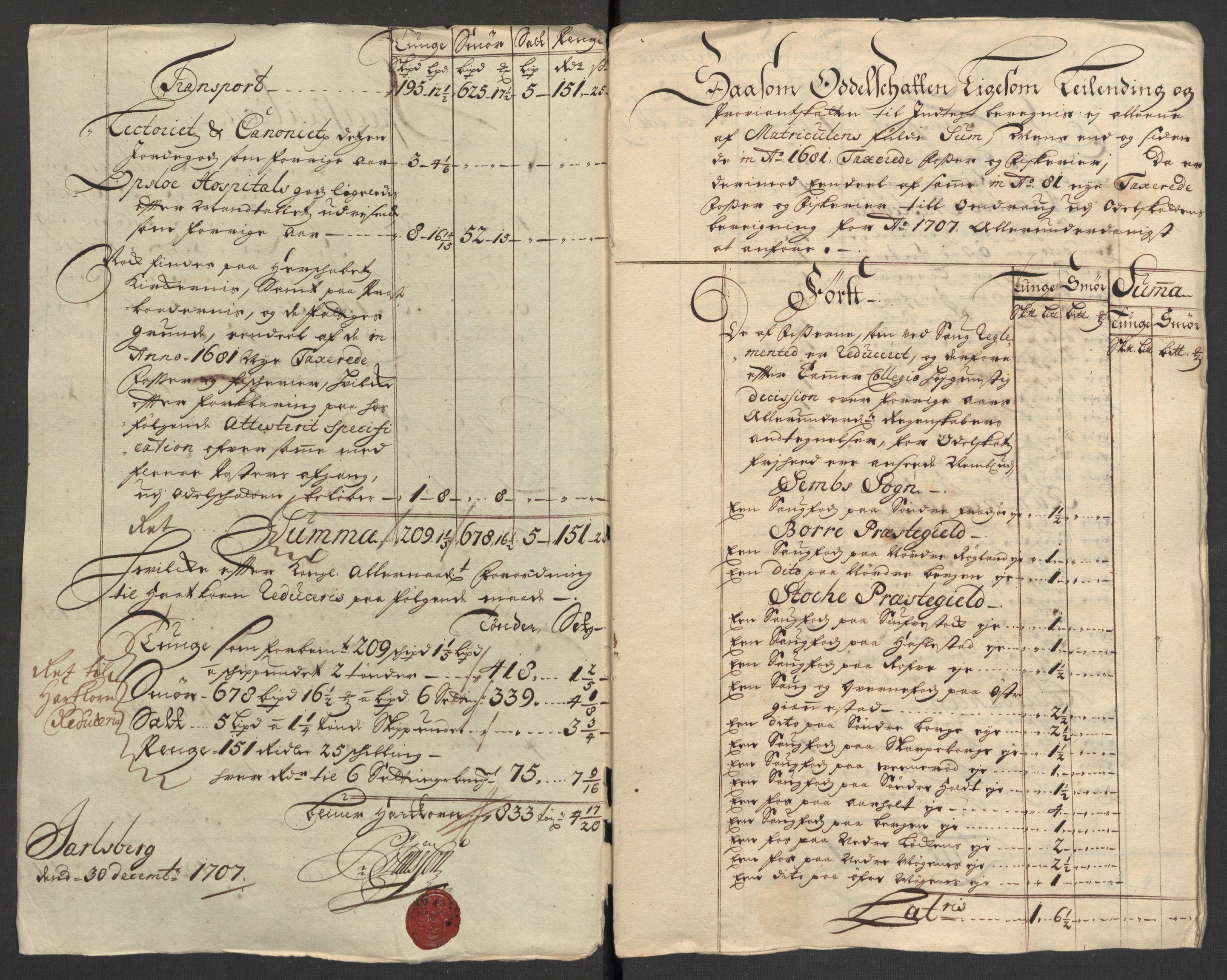 Rentekammeret inntil 1814, Reviderte regnskaper, Fogderegnskap, AV/RA-EA-4092/R32/L1872: Fogderegnskap Jarlsberg grevskap, 1706-1707, p. 392