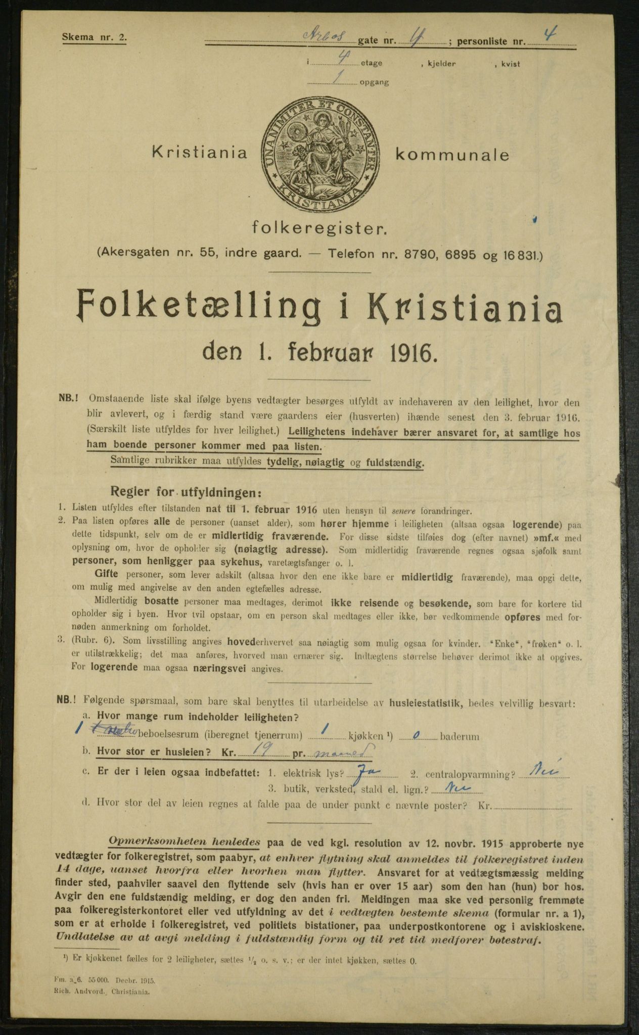 OBA, Municipal Census 1916 for Kristiania, 1916, p. 1927