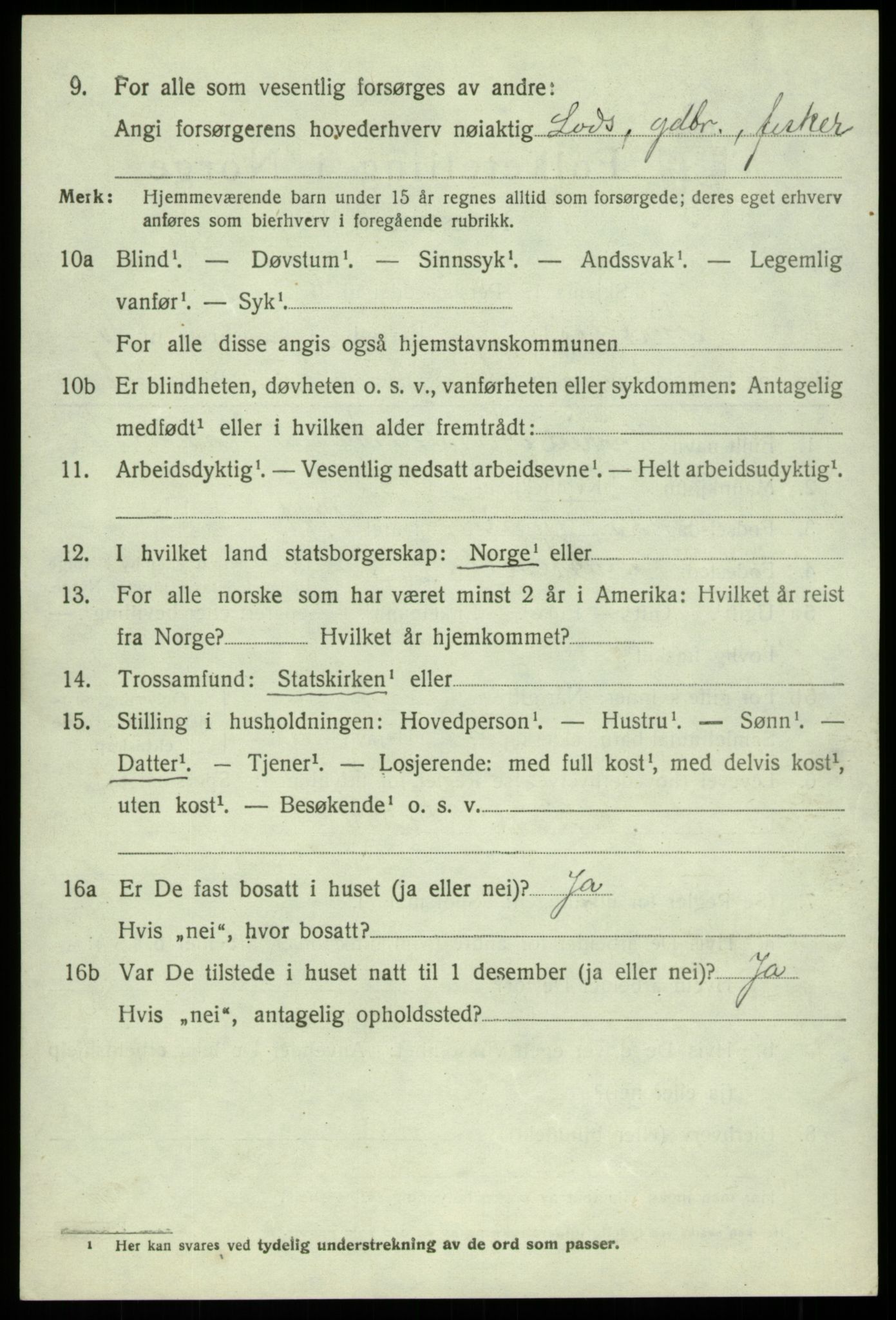 SAB, 1920 census for Austevoll, 1920, p. 3165