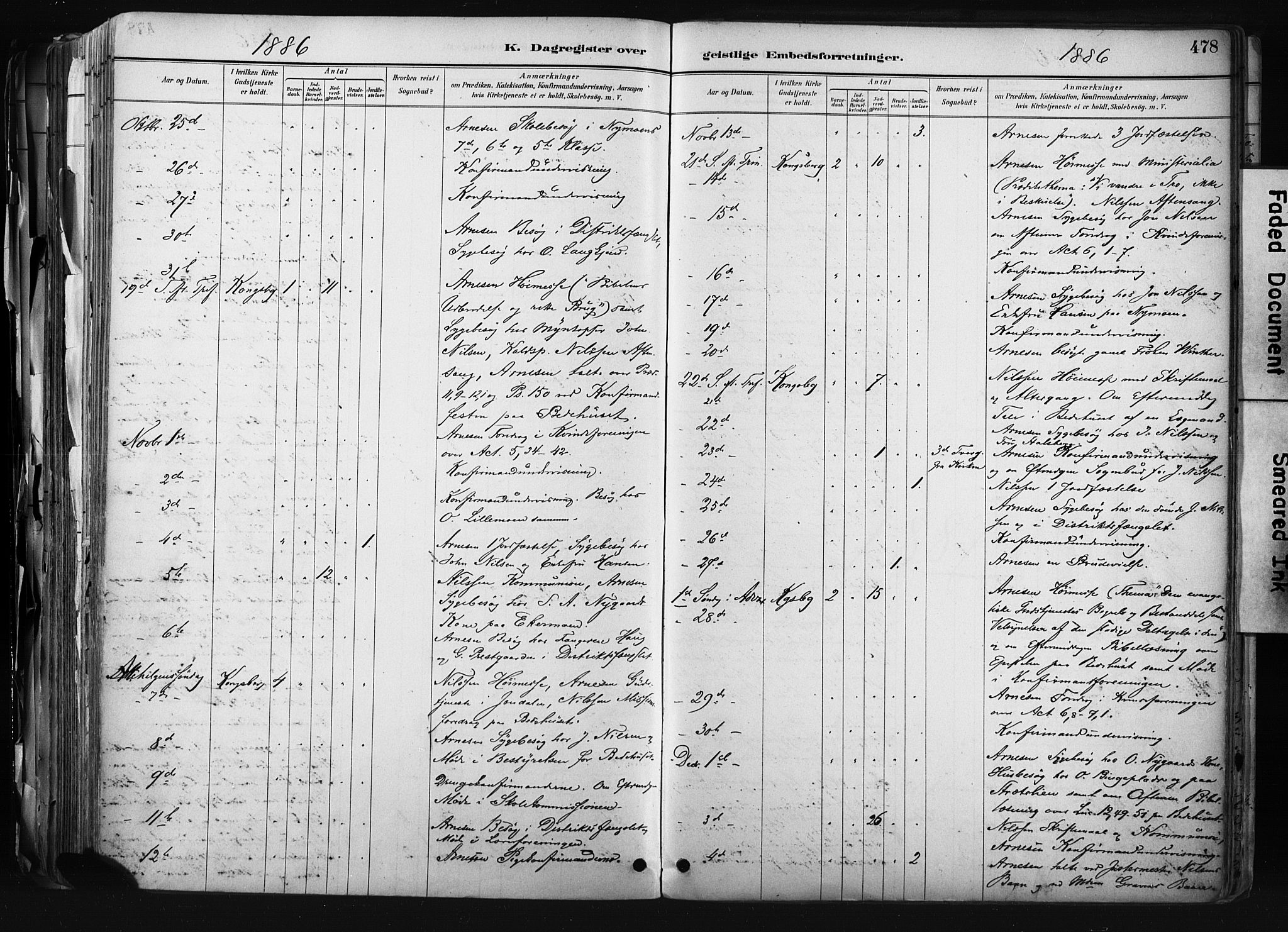 Kongsberg kirkebøker, AV/SAKO-A-22/F/Fb/L0002: Parish register (official) no. II 2, 1886-1896, p. 478