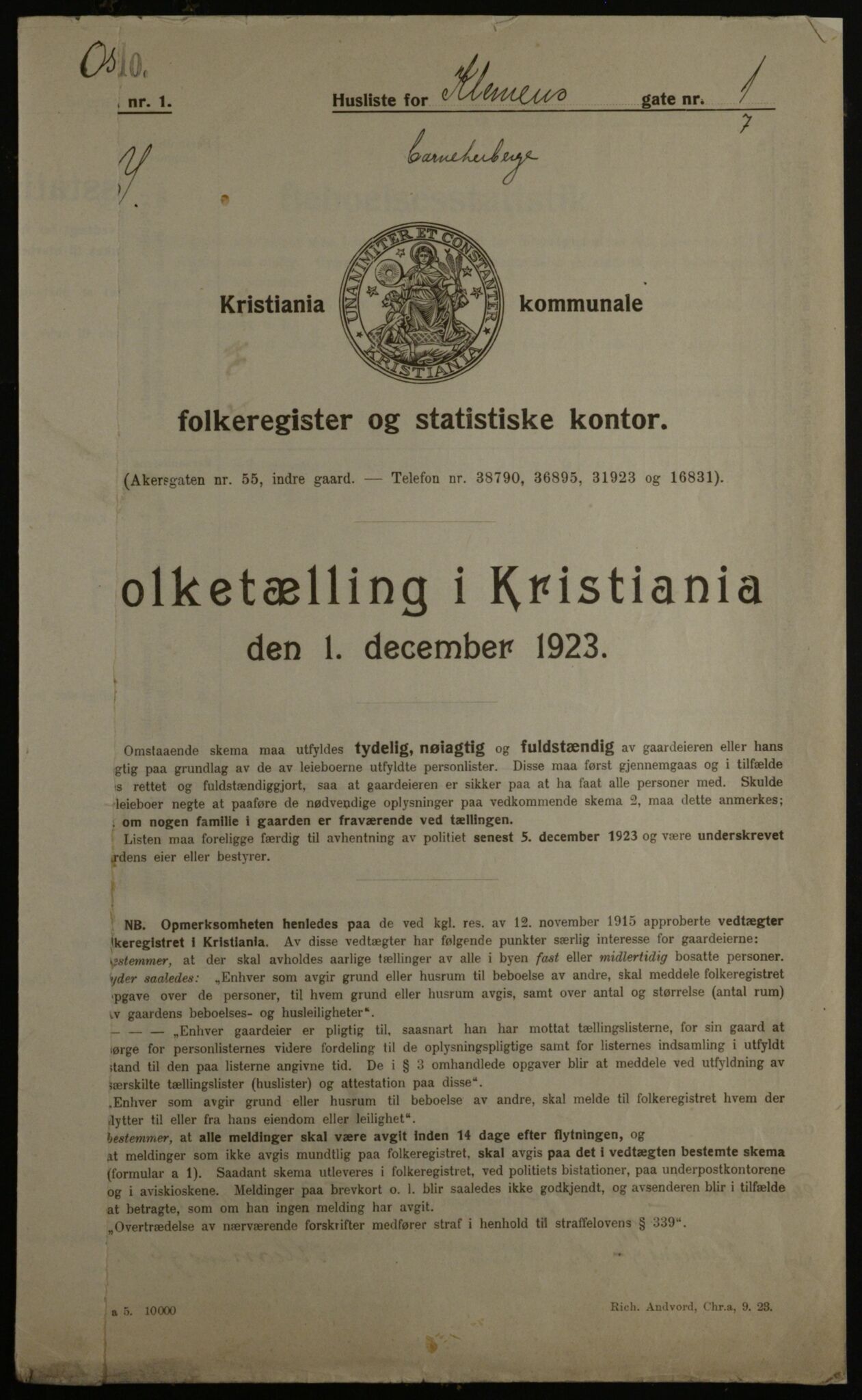 OBA, Municipal Census 1923 for Kristiania, 1923, p. 14466