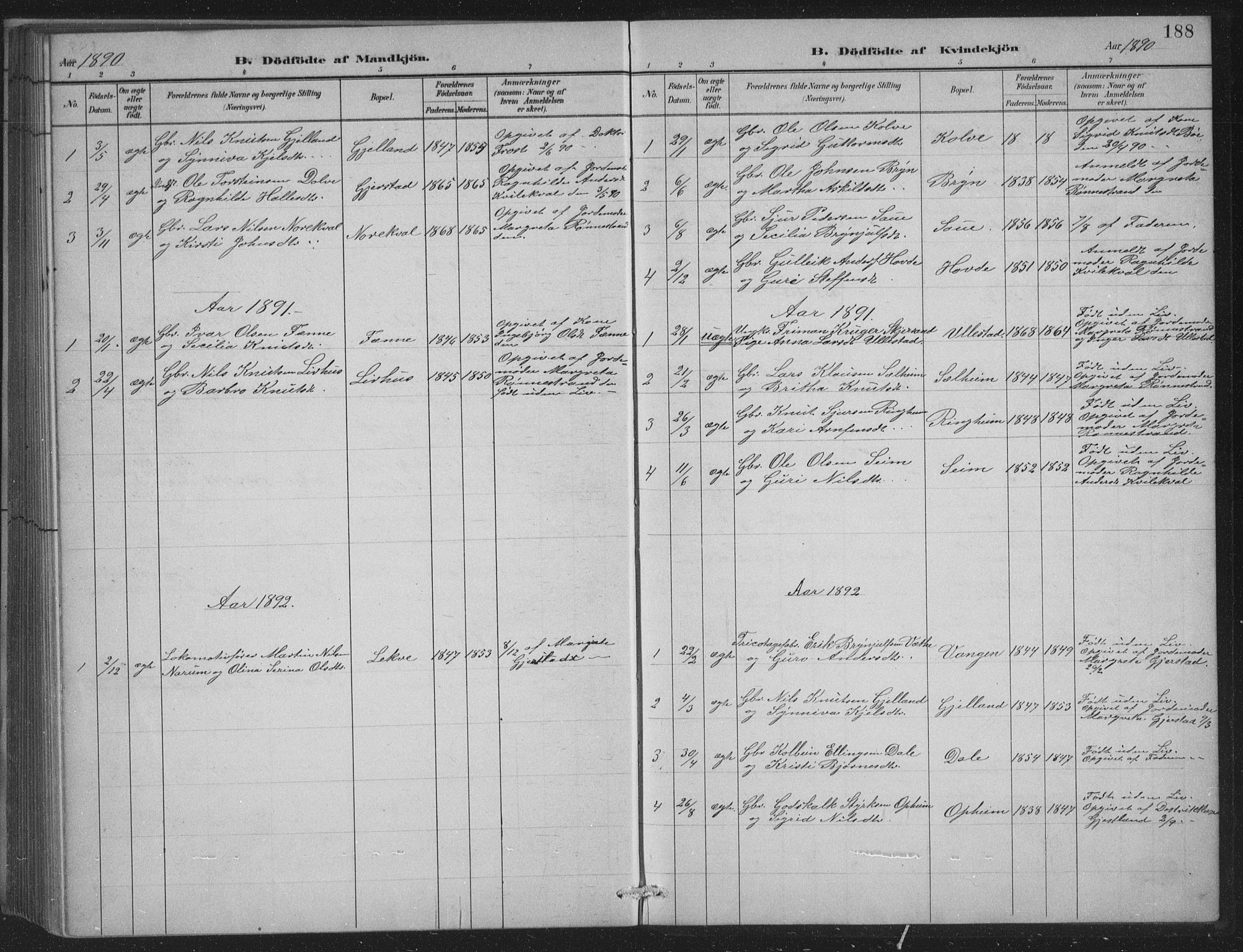 Voss sokneprestembete, SAB/A-79001/H/Hab: Parish register (copy) no. C 1, 1886-1899, p. 188