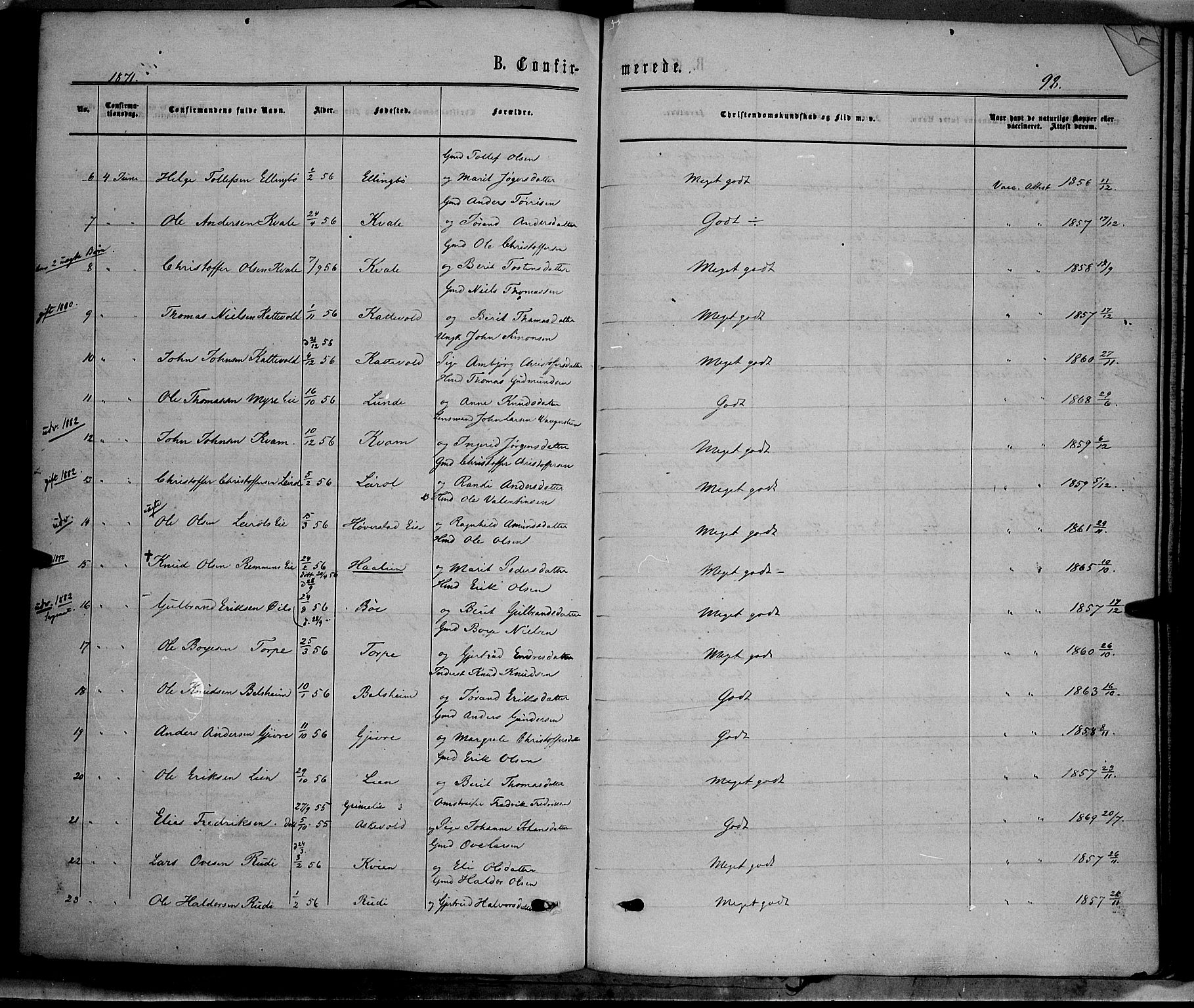 Vang prestekontor, Valdres, SAH/PREST-140/H/Ha/L0007: Parish register (official) no. 7, 1865-1881, p. 98