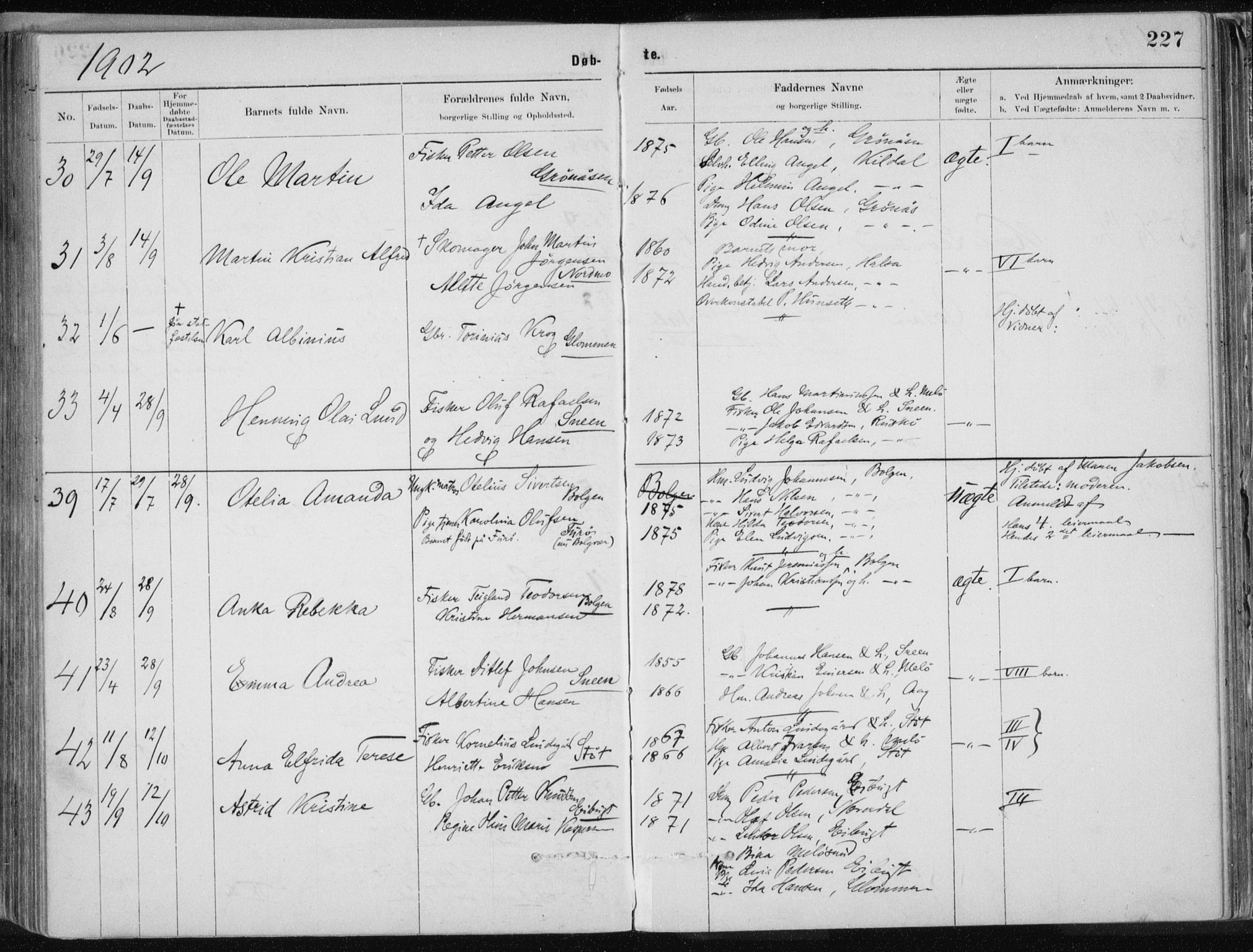 Ministerialprotokoller, klokkerbøker og fødselsregistre - Nordland, AV/SAT-A-1459/843/L0636: Parish register (copy) no. 843C05, 1884-1909, p. 227