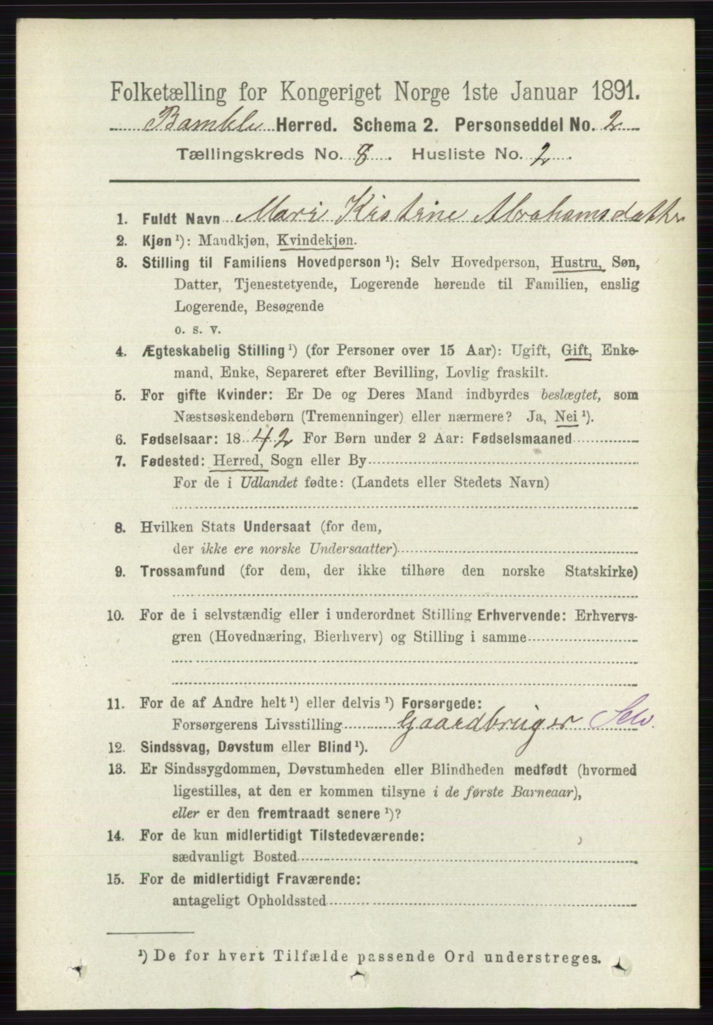 RA, 1891 census for 0814 Bamble, 1891, p. 3504