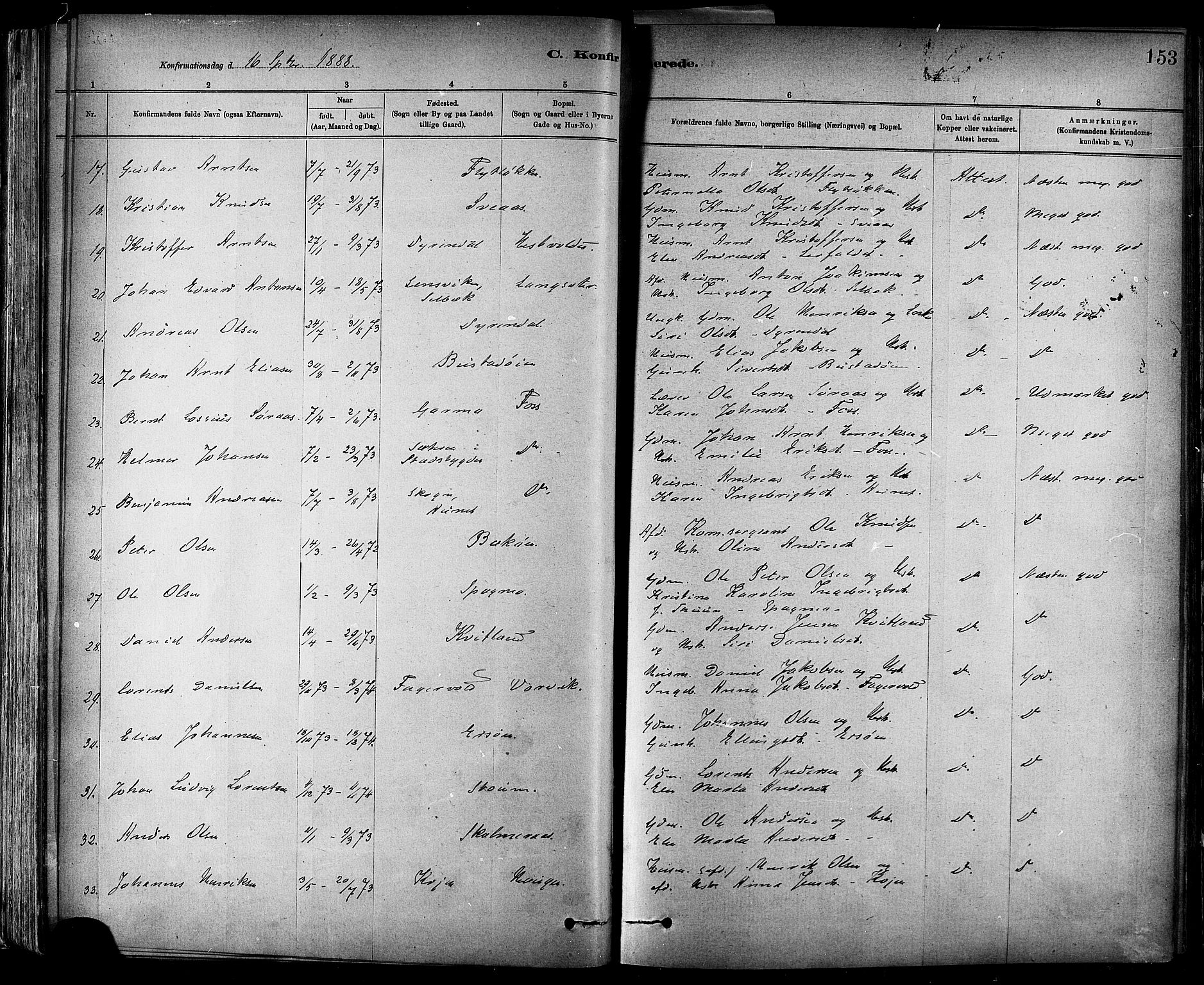 Ministerialprotokoller, klokkerbøker og fødselsregistre - Sør-Trøndelag, AV/SAT-A-1456/647/L0634: Parish register (official) no. 647A01, 1885-1896, p. 153