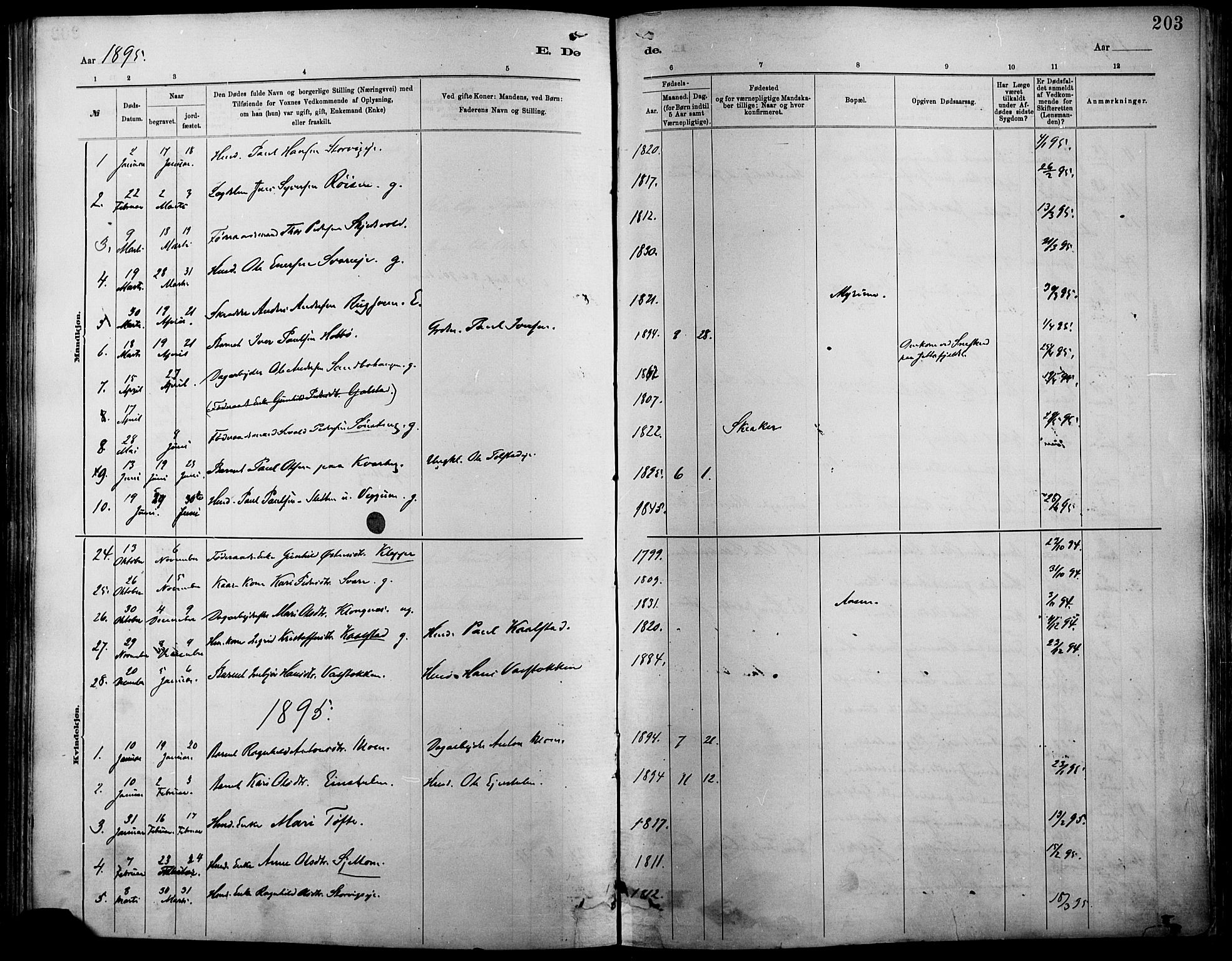 Vågå prestekontor, SAH/PREST-076/H/Ha/Haa/L0009: Parish register (official) no. 9, 1886-1904, p. 203