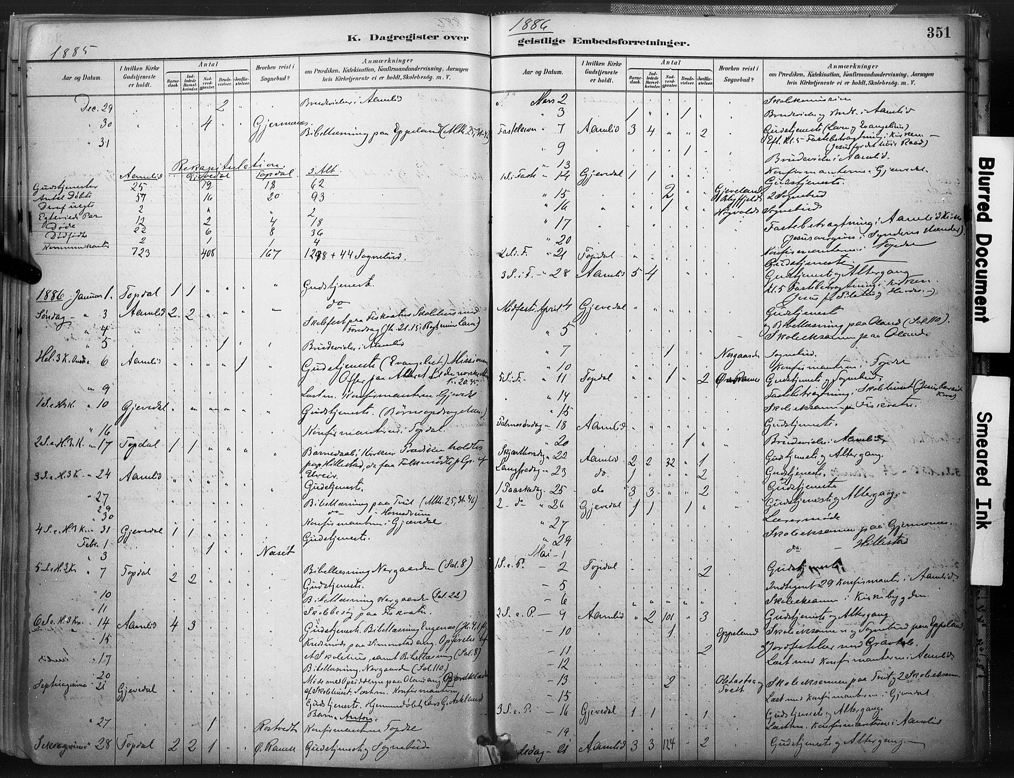 Åmli sokneprestkontor, SAK/1111-0050/F/Fa/Fac/L0010: Parish register (official) no. A 10 /1, 1885-1899, p. 351
