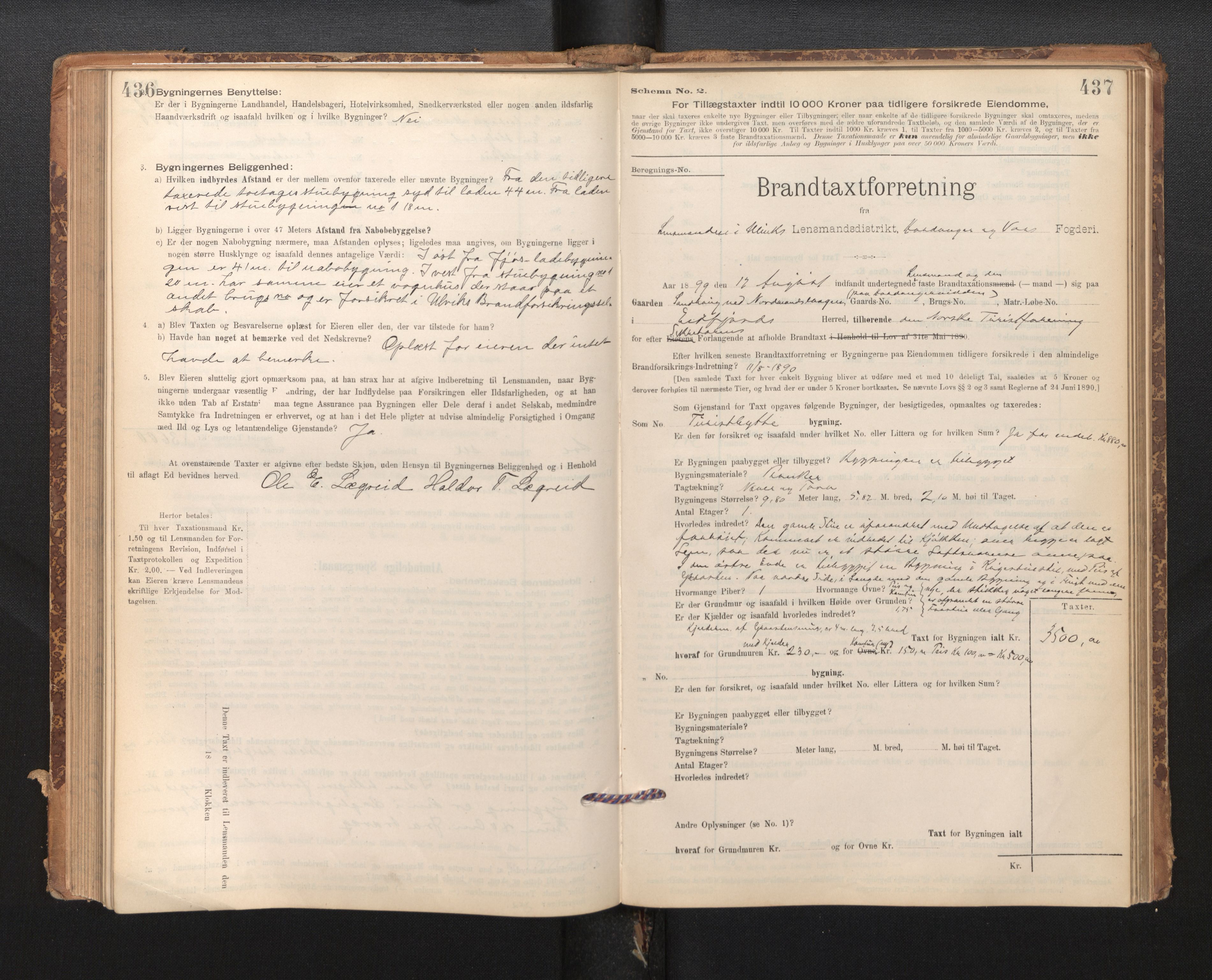 Lensmannen i Ulvik, SAB/A-35601/0012/L0003: Branntakstprotokoll, skjematakst, 1895-1946, p. 436-437