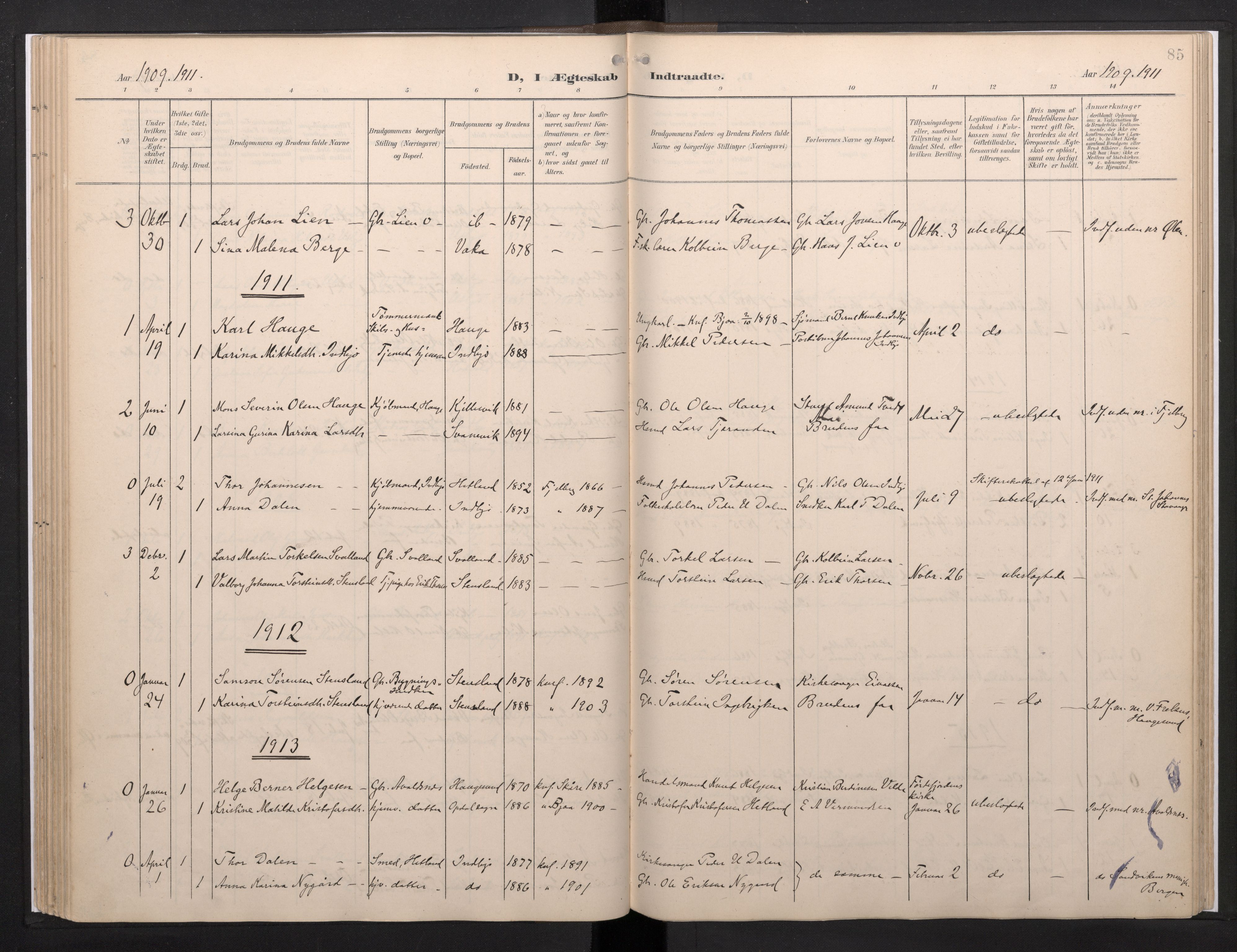Fjelberg sokneprestembete, SAB/A-75201/H/Haa: Parish register (official) no. E 1, 1903-1948, p. 85
