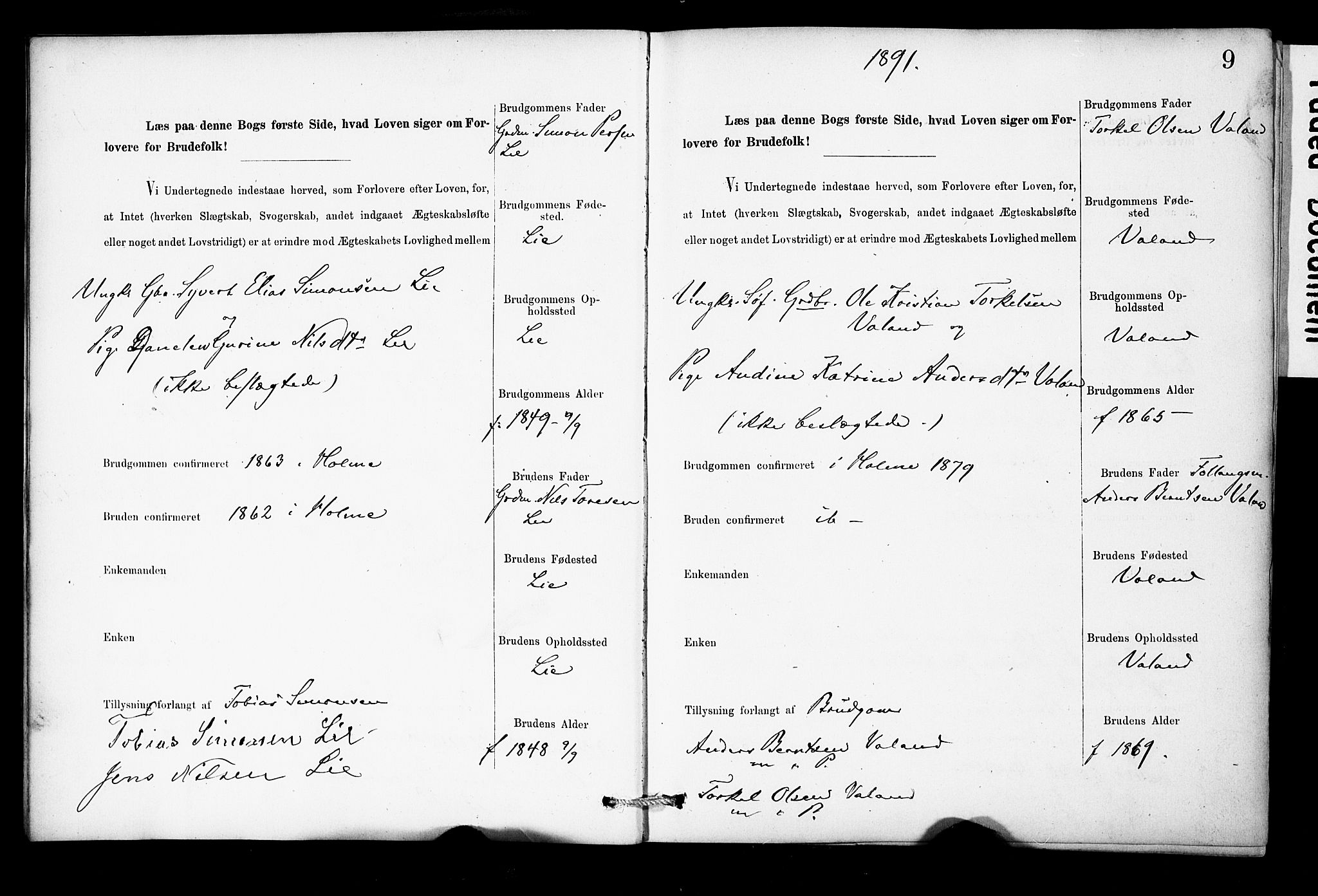 Holum sokneprestkontor, SAK/1111-0022/F/Fe/L0004: Banns register no. II 5 4, 1890-1914, p. 9