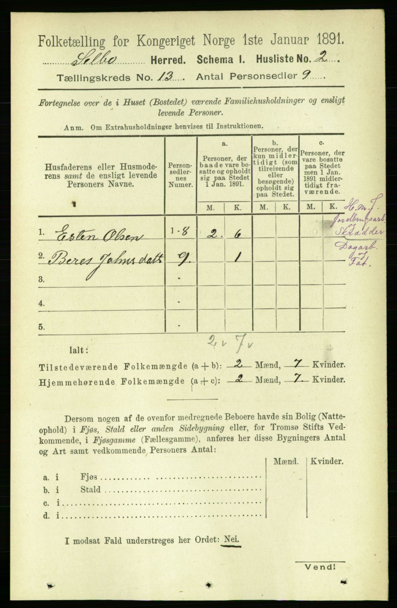 RA, 1891 census for 1664 Selbu, 1891, p. 4538