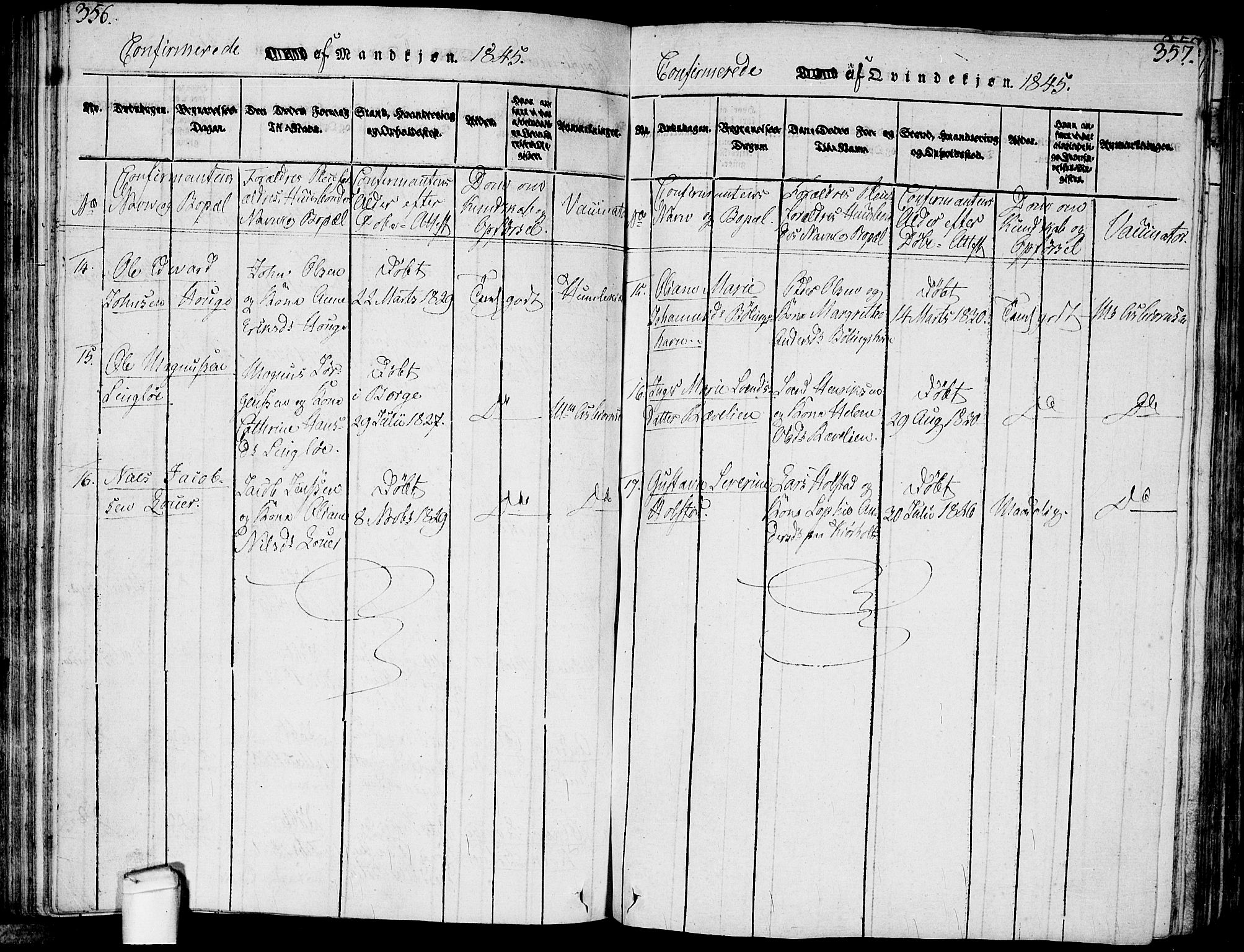 Hvaler prestekontor Kirkebøker, SAO/A-2001/F/Fa/L0005: Parish register (official) no. I 5, 1816-1845, p. 356-357