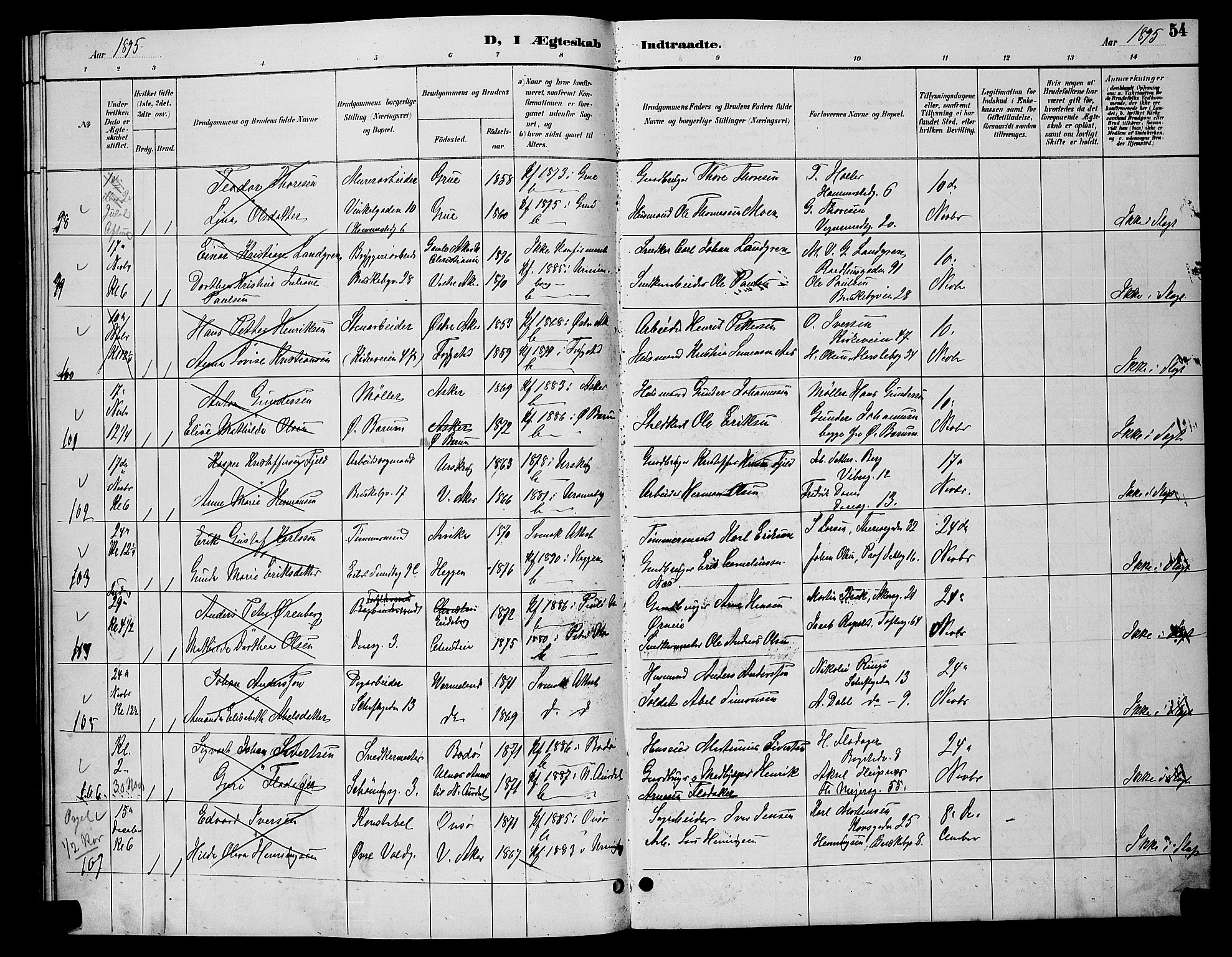 Uranienborg prestekontor Kirkebøker, SAO/A-10877/H/Ha/L0002: Banns register no. I 2, 1888-1896, p. 54