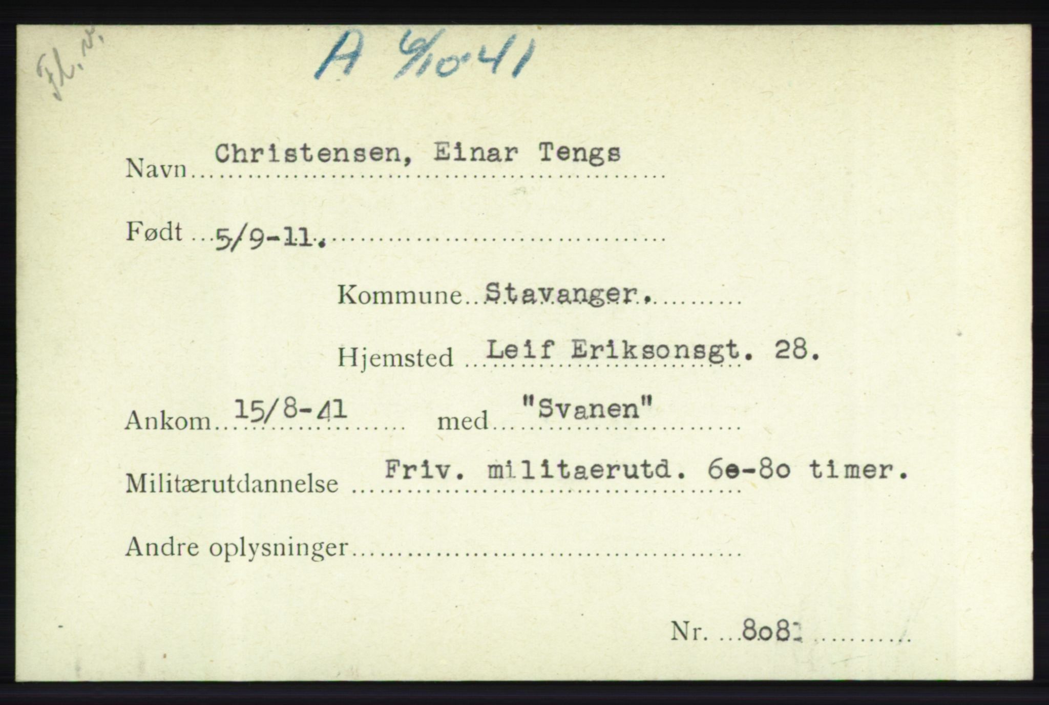 Forsvarets Overkommando. 2. kontor. Arkiv 8.1. Mottakersentralen FDE og FO.II, AV/RA-RAFA-6952/P/Pa/L0004: Bø - Døvle, 1940-1945, p. 110