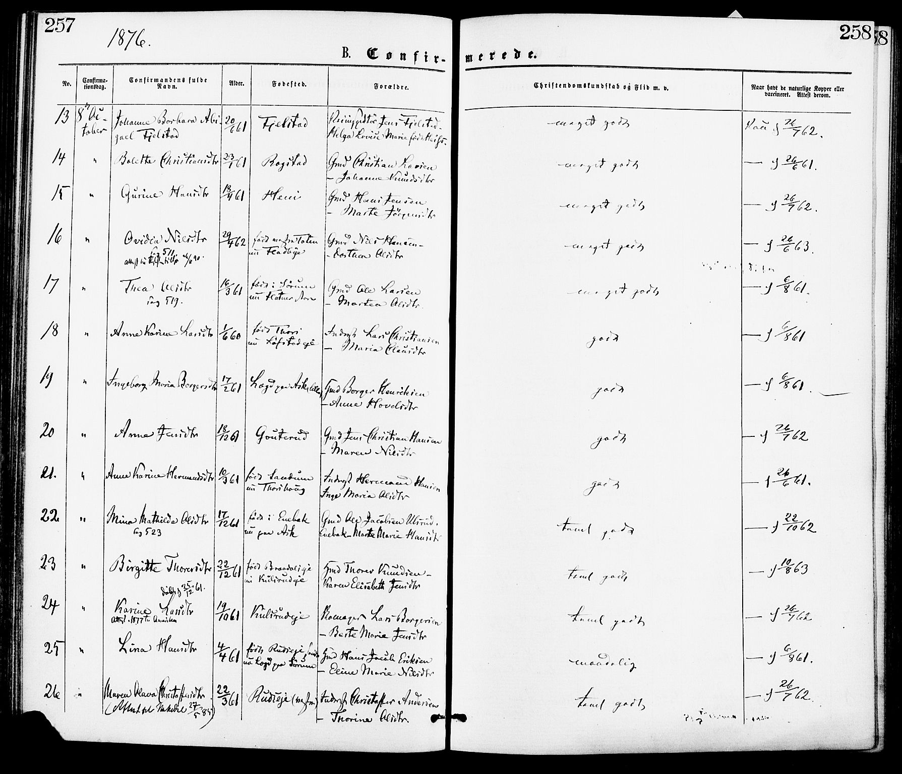 Gjerdrum prestekontor Kirkebøker, AV/SAO-A-10412b/F/Fa/L0008: Parish register (official) no. I 8, 1867-1880, p. 257-258