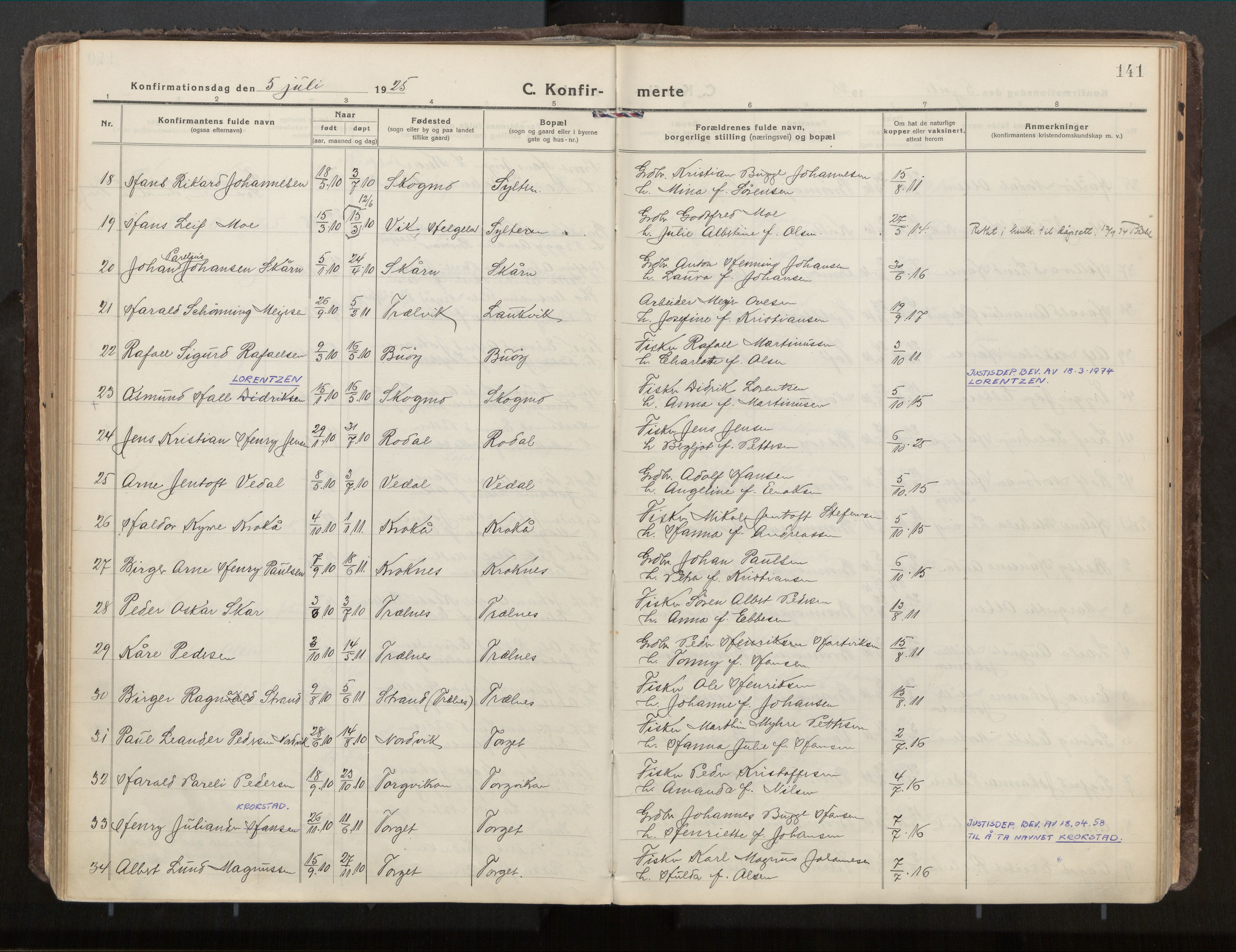 Ministerialprotokoller, klokkerbøker og fødselsregistre - Nordland, SAT/A-1459/813/L0207a: Parish register (official) no. 813A18, 1919-1927, p. 141