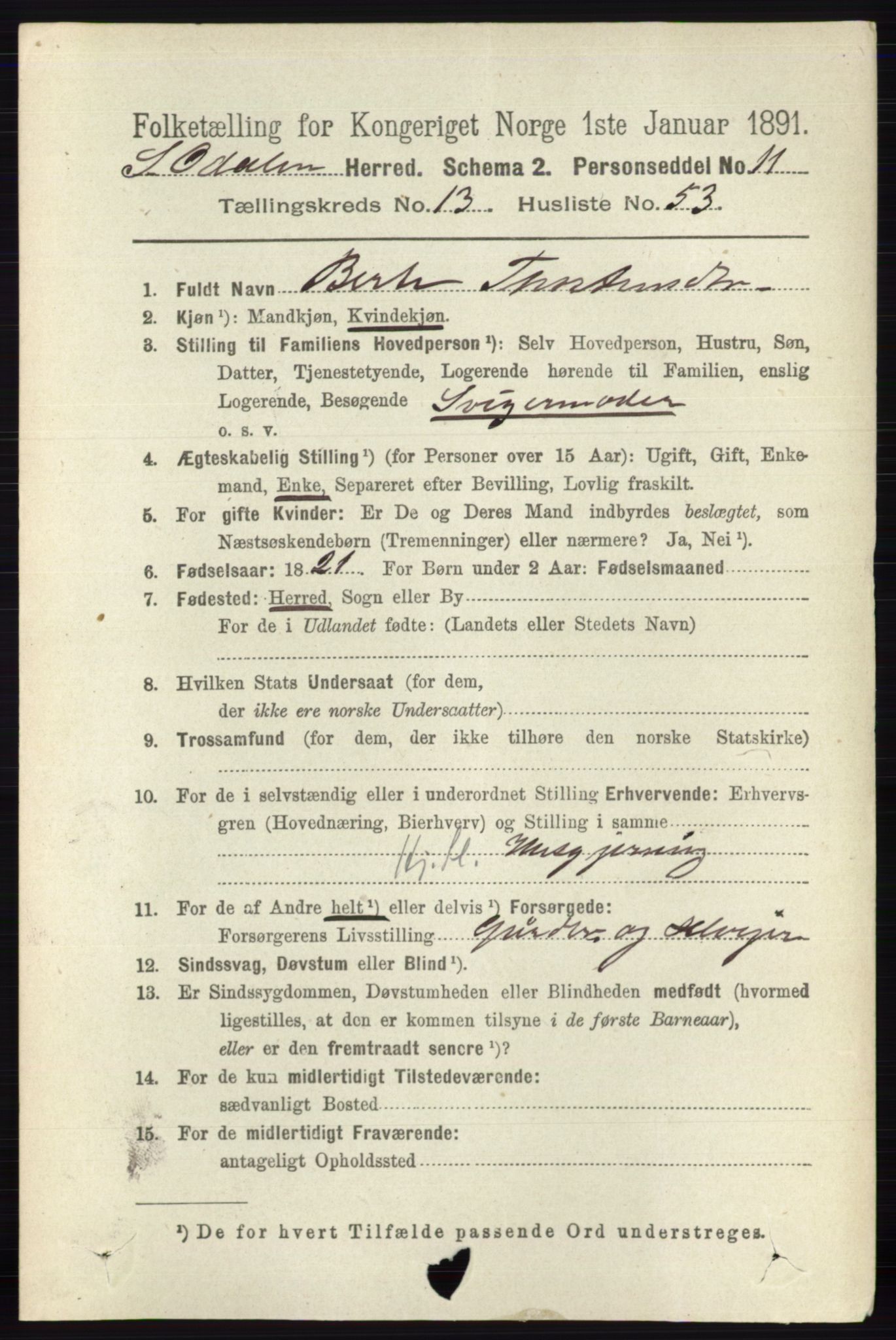 RA, 1891 census for 0419 Sør-Odal, 1891, p. 5914